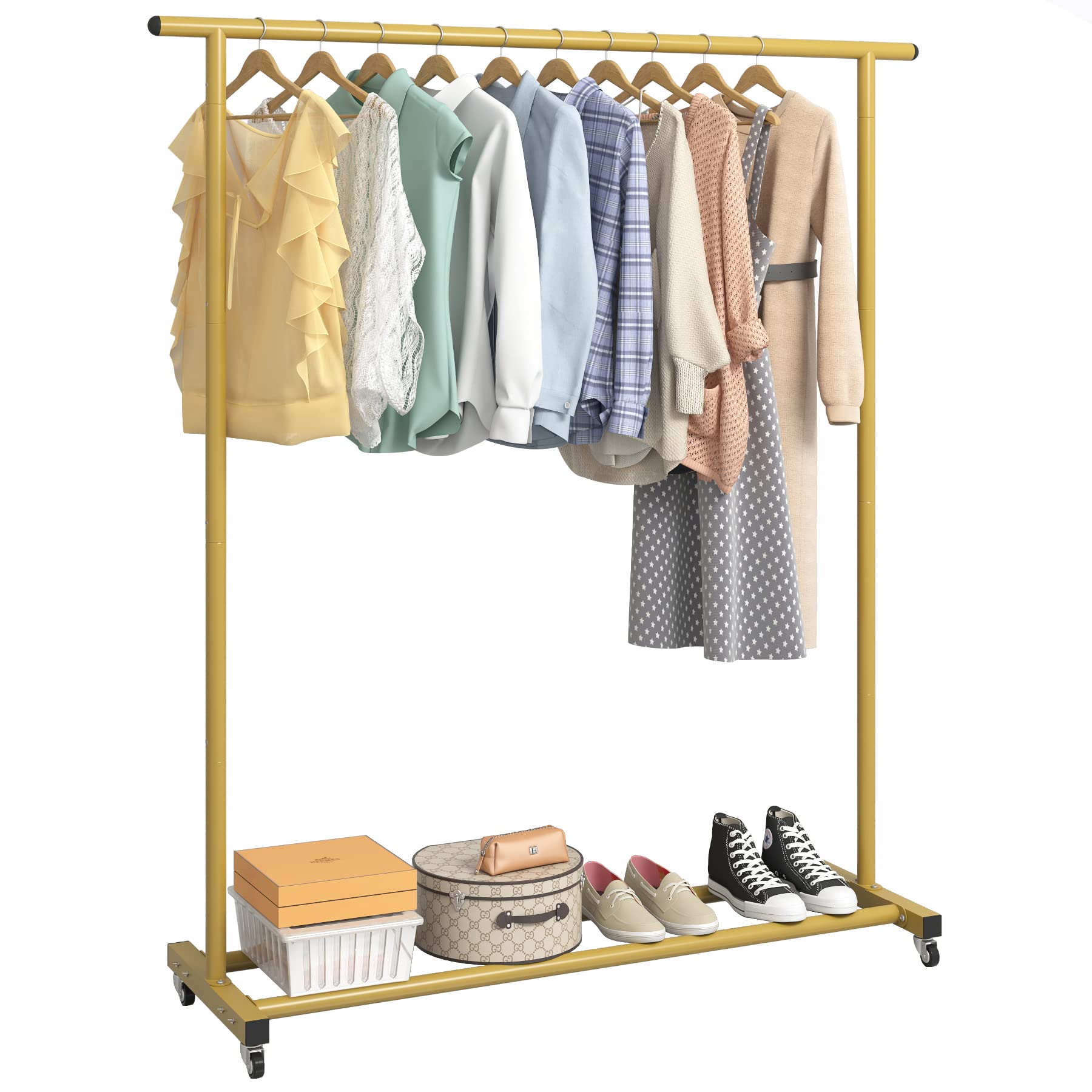 改Buzowruil Clothing Rack Clothes Rack Standard Rod Simple Rolling Metal Garment Rack Organizer Freestanding Hanger with Wheels,White