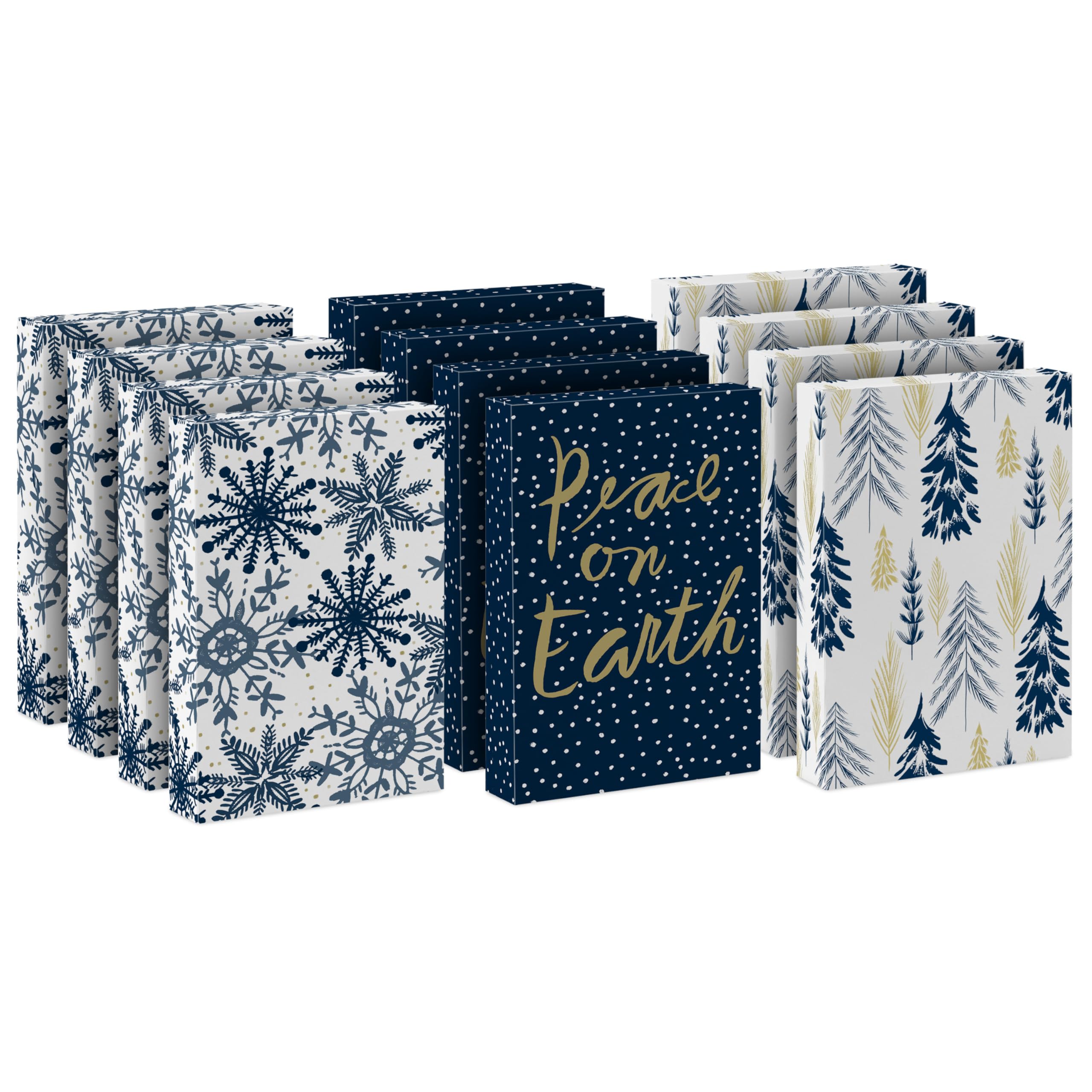 改Hallmark Medium Christmas Gift Boxes with Lids (12 Shirt Boxes, White Snowflakes and Stripes on Kraft) for Holiday Parties, Winter Weddings, Bridal Showers