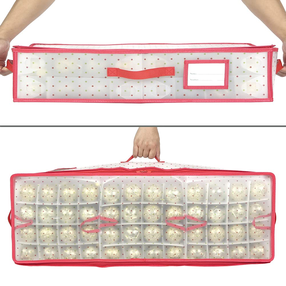 改Sattiyrch Plastic Christmas Ornament Storage Box with Dual Zipper Closure - Box Contributes Slots for 128 Holiday Ornaments 3 Inch - Keeps 128 Xmas Holiday Ornaments (128)