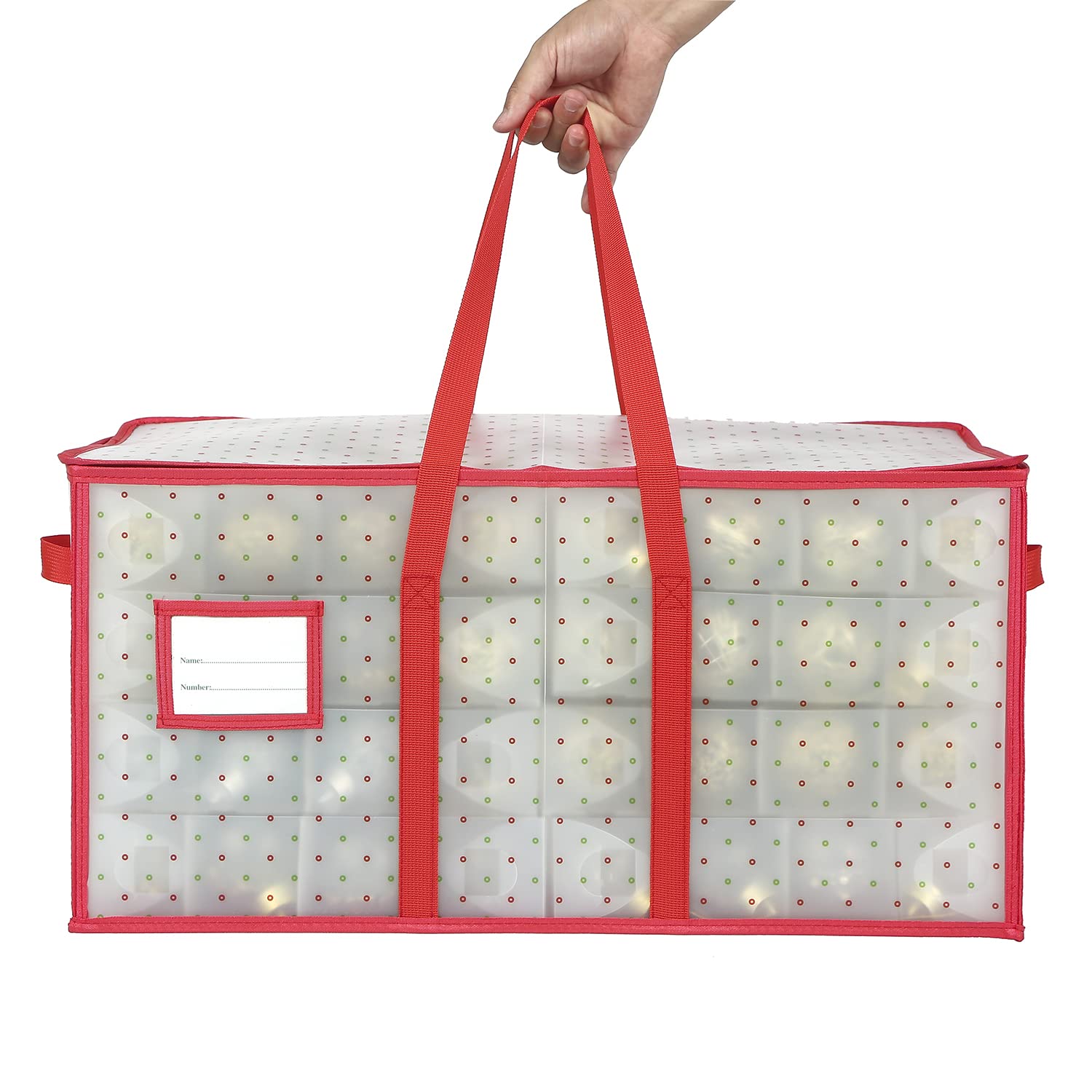 改Sattiyrch Plastic Christmas Ornament Storage Box with Dual Zipper Closure - Box Contributes Slots for 128 Holiday Ornaments 3 Inch - Keeps 128 Xmas Holiday Ornaments (128)