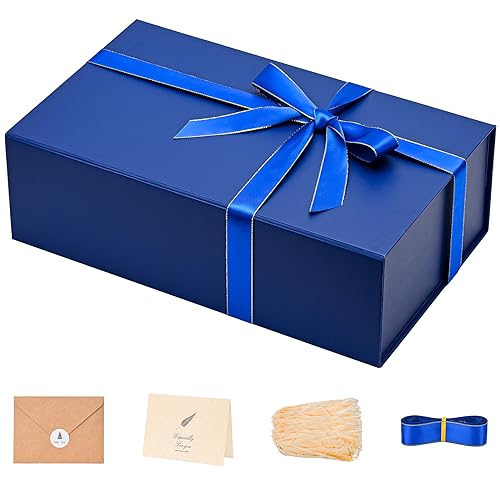 Gift Box 13 x 10 x 5 inch Large Black Gift Box with Magnetic Lids for Christmas Gifts Box Contains Card, Ribbon, Shredded Paper Filler Birthday Gift Packging (1 Pcs)