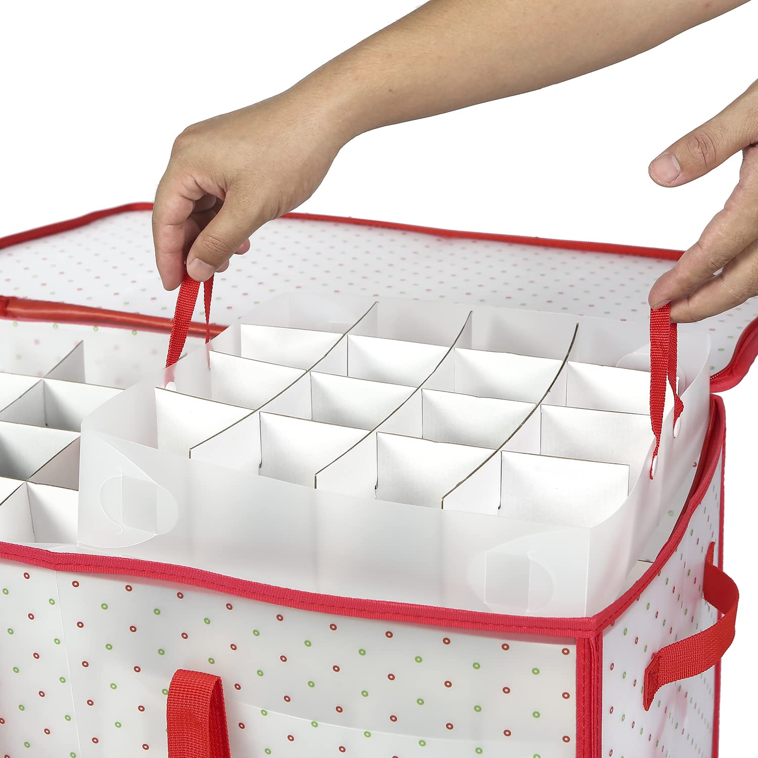 改Sattiyrch Plastic Christmas Ornament Storage Box with Dual Zipper Closure - Box Contributes Slots for 128 Holiday Ornaments 3 Inch - Keeps 128 Xmas Holiday Ornaments (128)