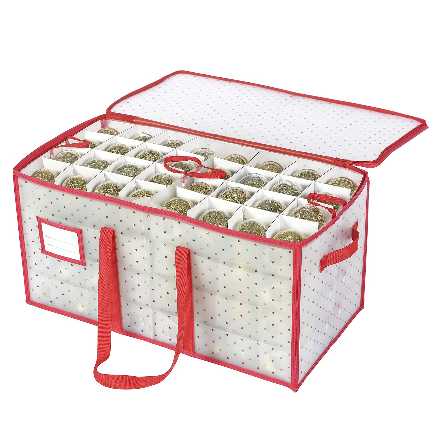 改Sattiyrch Plastic Christmas Ornament Storage Box with Dual Zipper Closure - Box Contributes Slots for 128 Holiday Ornaments 3 Inch - Keeps 128 Xmas Holiday Ornaments (128)