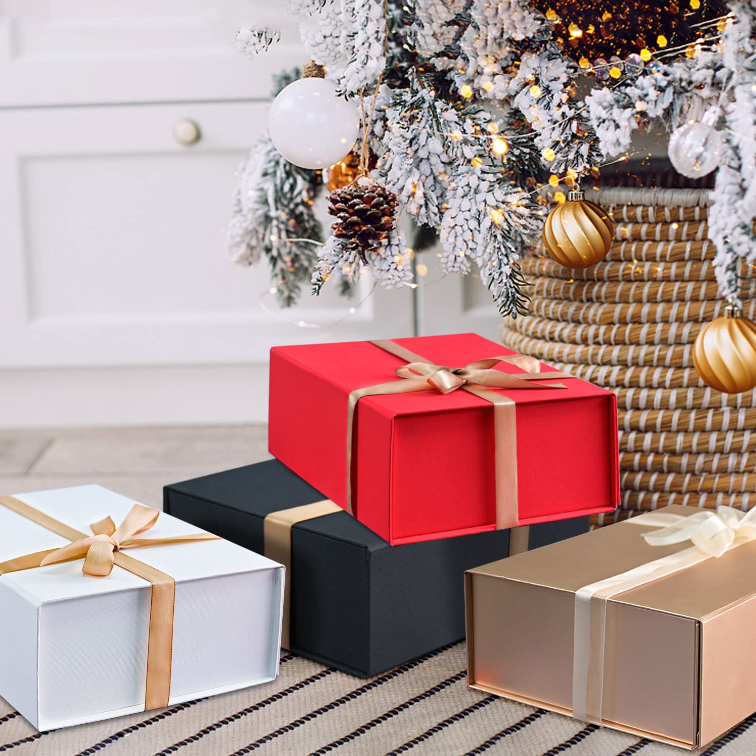 Gift Box 13 x 10 x 5 inch Large Black Gift Box with Magnetic Lids for Christmas Gifts Box Contains Card, Ribbon, Shredded Paper Filler Birthday Gift Packging (1 Pcs)