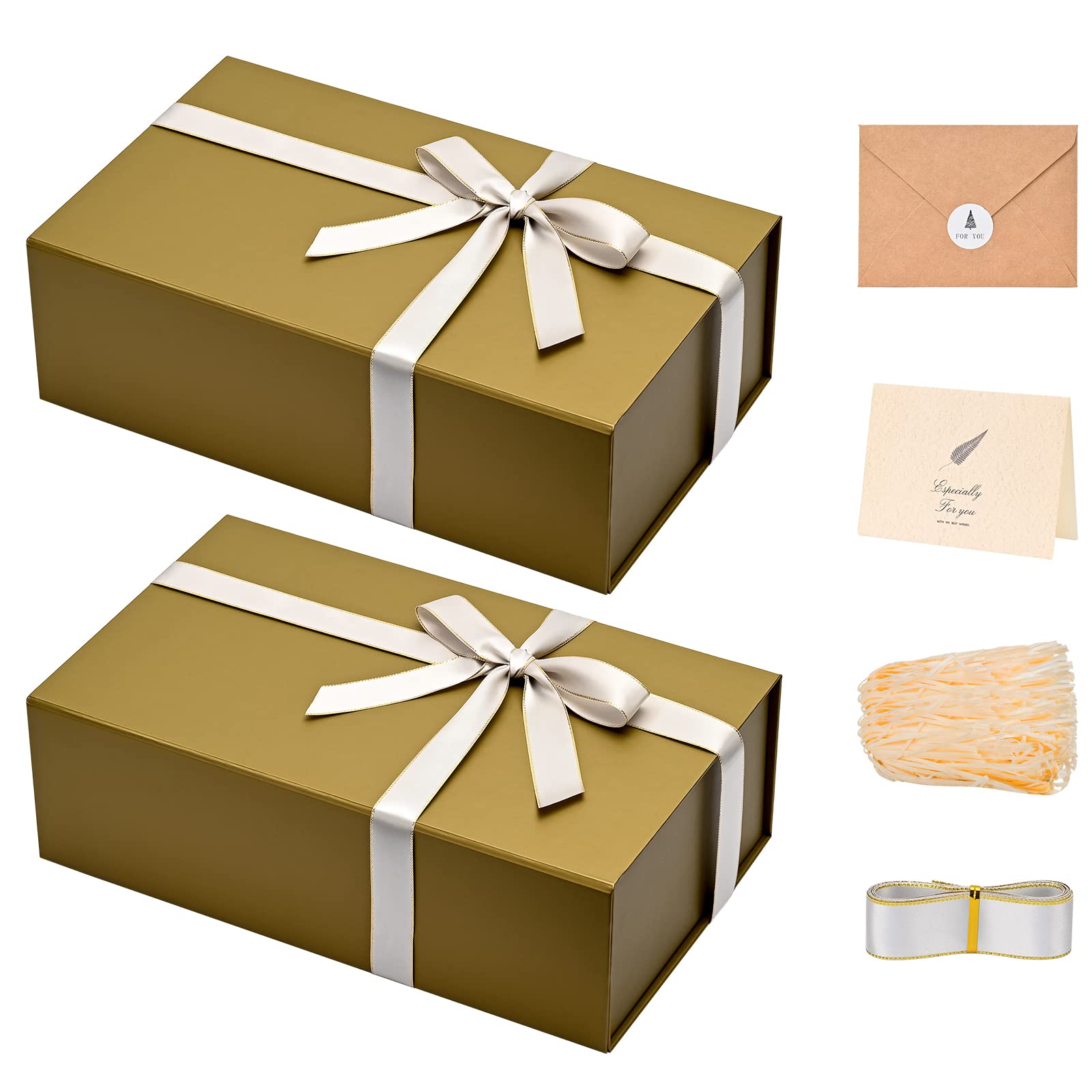Gift Box 13 x 10 x 5 inch Large Black Gift Box with Magnetic Lids for Christmas Gifts Box Contains Card, Ribbon, Shredded Paper Filler Birthday Gift Packging (1 Pcs)
