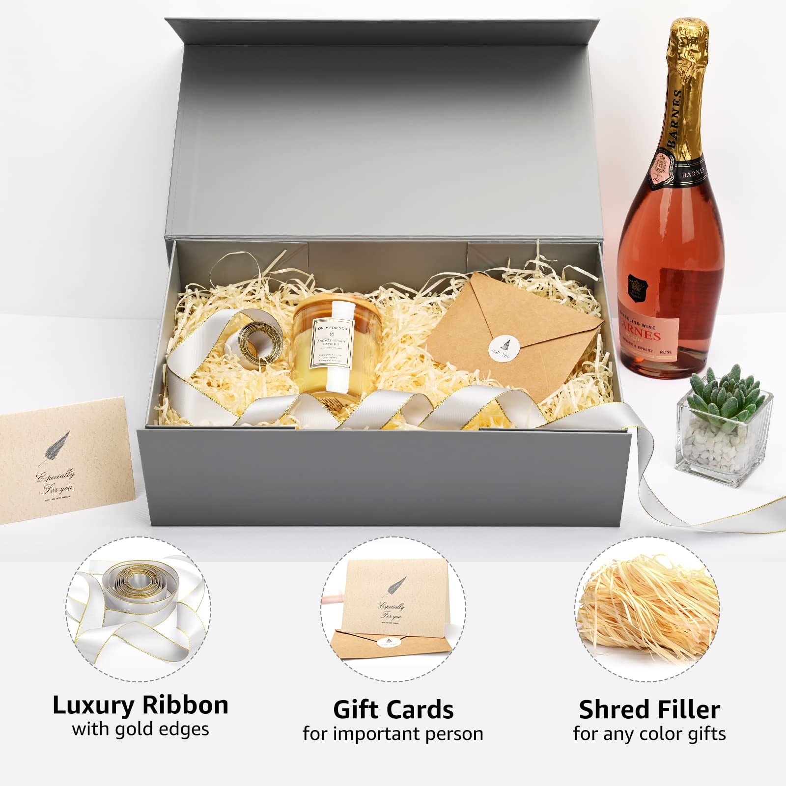 Gift Box 13 x 10 x 5 inch Large Black Gift Box with Magnetic Lids for Christmas Gifts Box Contains Card, Ribbon, Shredded Paper Filler Birthday Gift Packging (1 Pcs)
