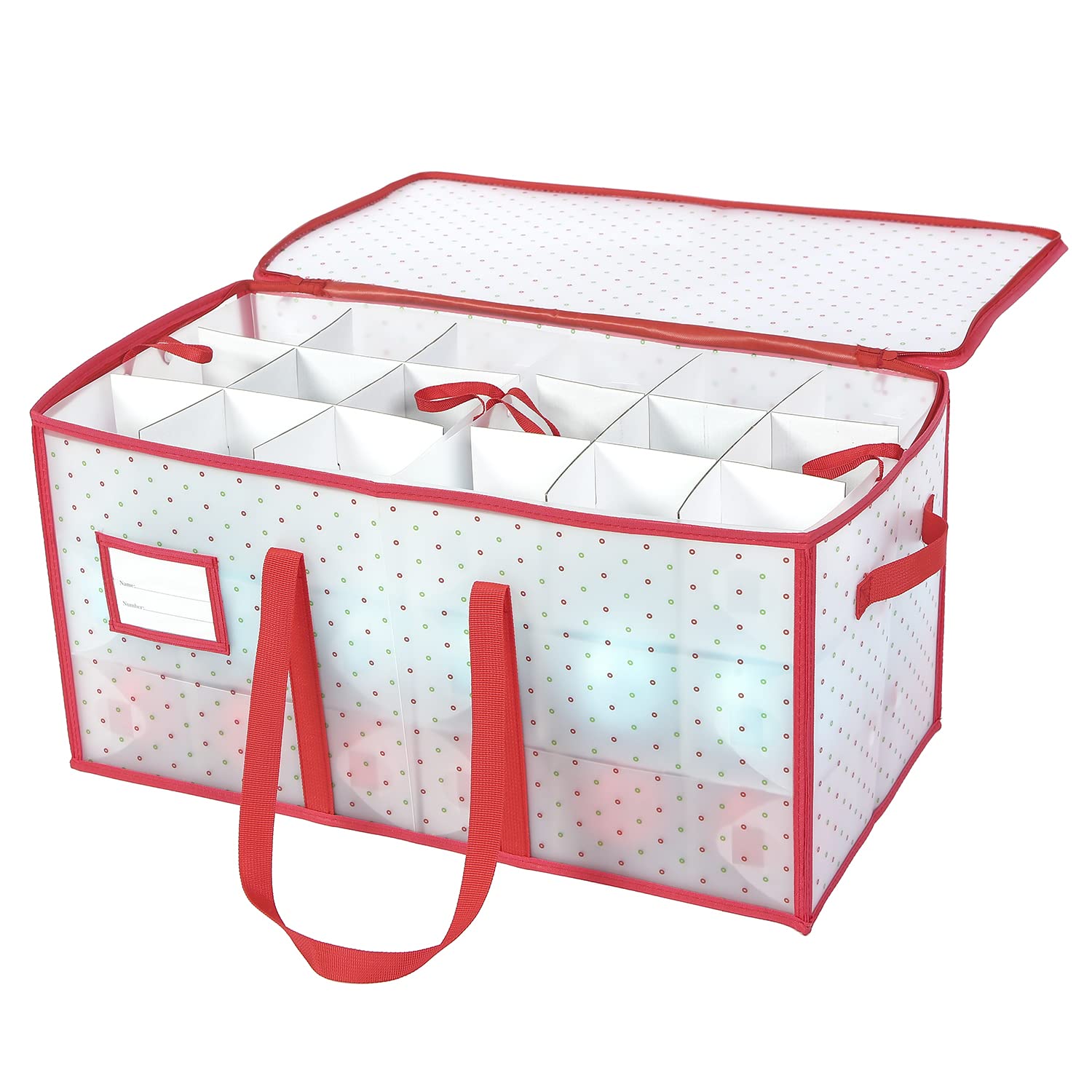Plastic Christmas Ornament Storage Box with Dual Zipper Closure - Box Contributes Slots for 128 Holiday Ornaments