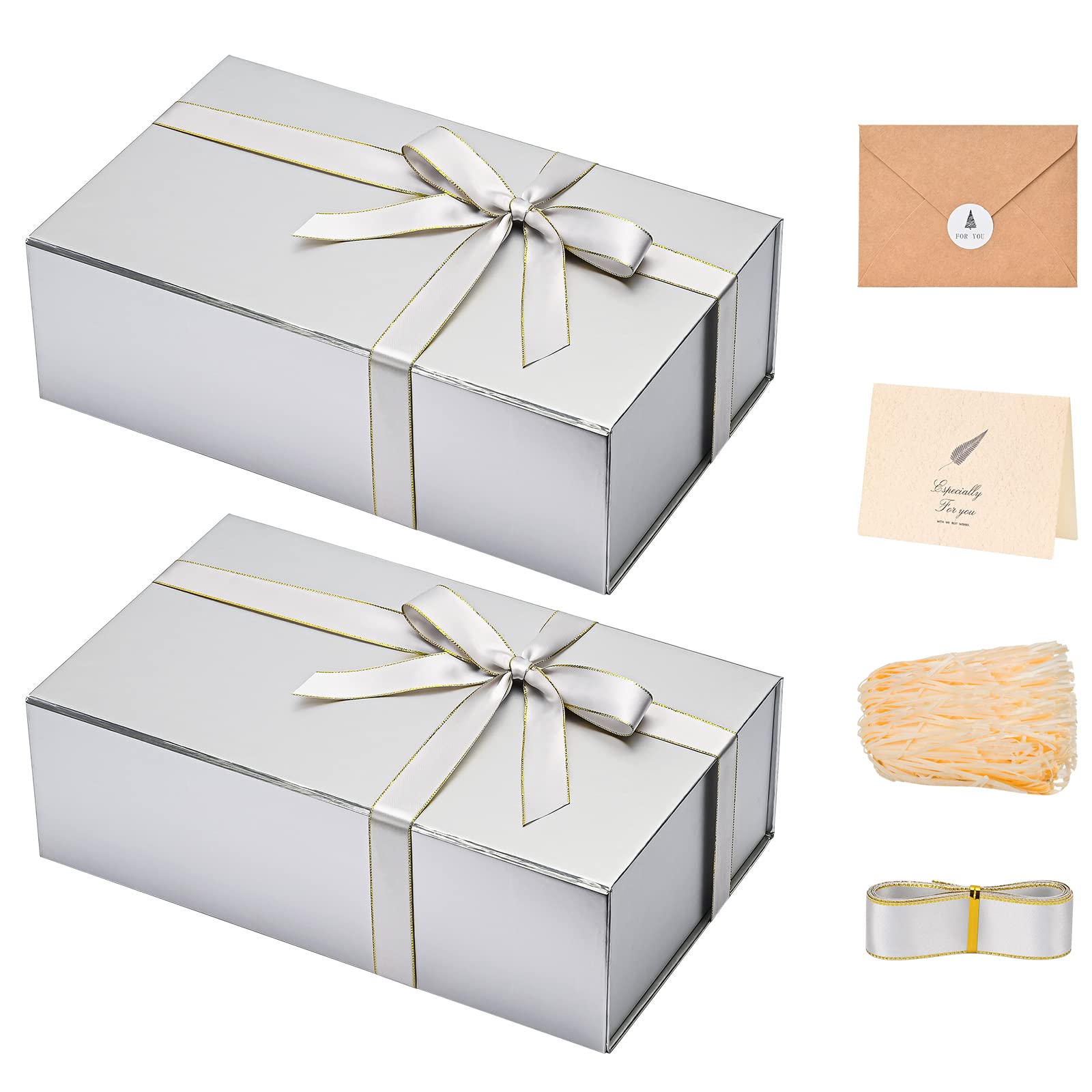 Gift Box 13 x 10 x 5 inch Large Black Gift Box with Magnetic Lids for Christmas Gifts Box Contains Card, Ribbon, Shredded Paper Filler Birthday Gift Packging (1 Pcs)