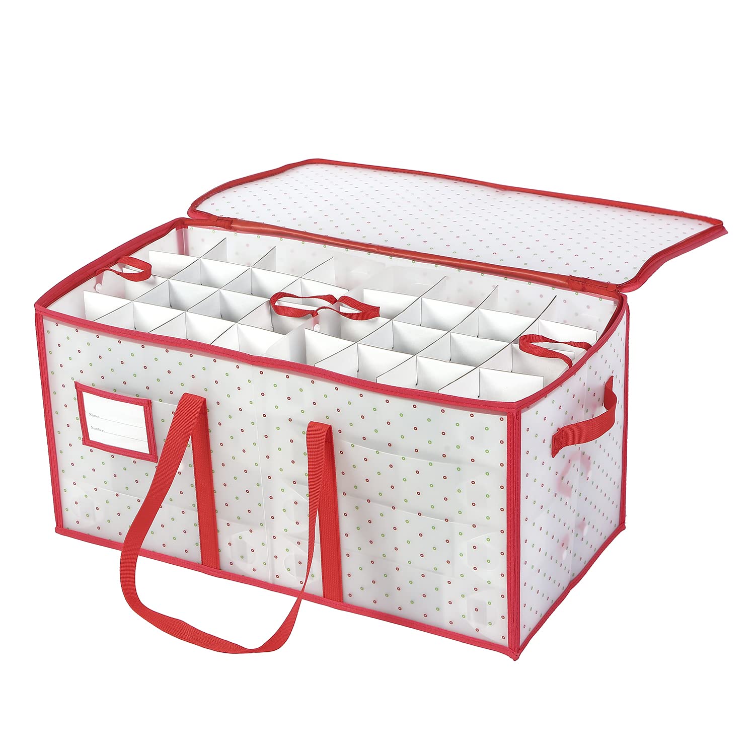 改Sattiyrch Plastic Christmas Ornament Storage Box with Dual Zipper Closure - Box Contributes Slots for 128 Holiday Ornaments 3 Inch - Keeps 128 Xmas Holiday Ornaments (128)