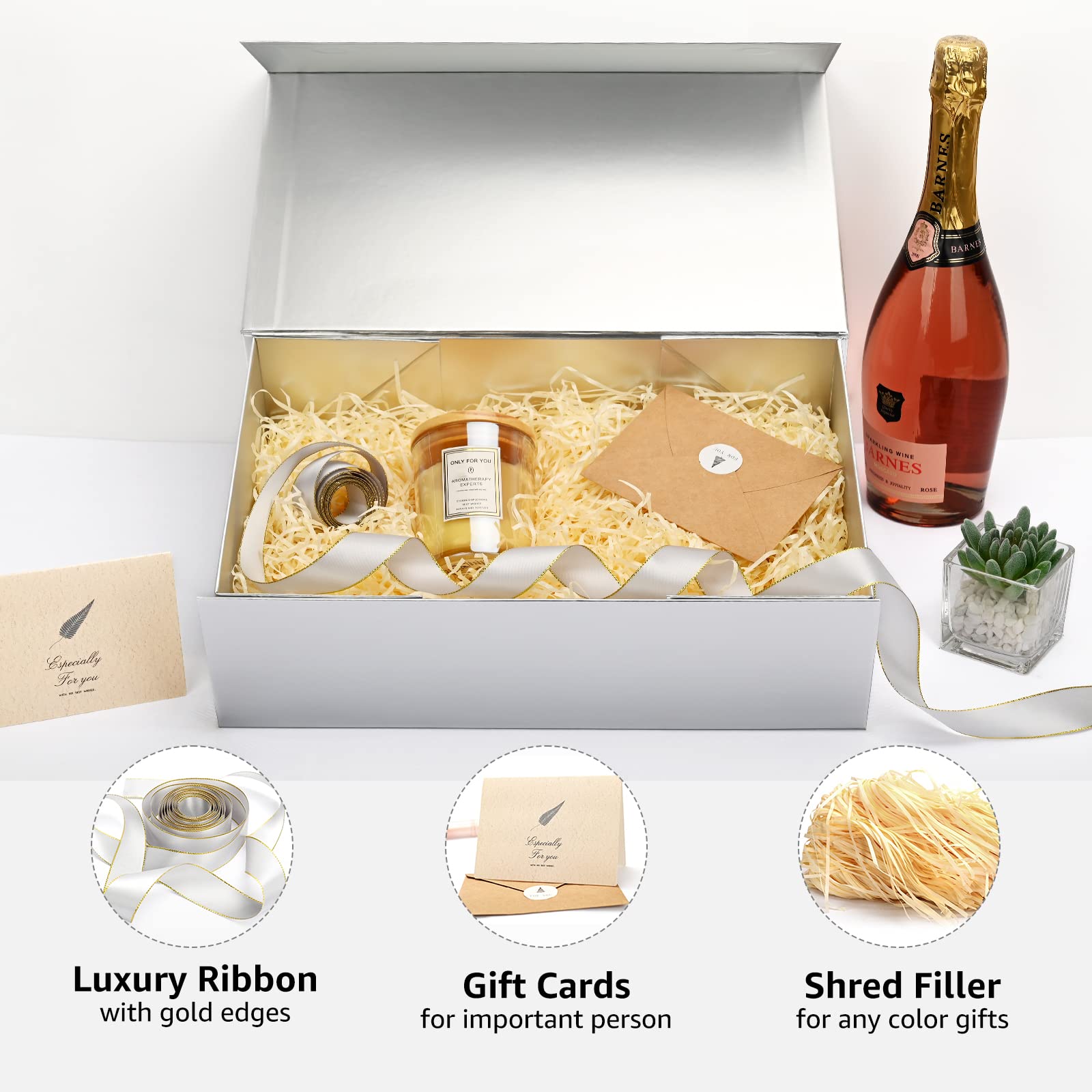 改LIFELUM Gift Box 13 x 10 x 5 inch Large Black Gift Box with Magnetic Lids for Christmas Gifts Box Contains Card, Ribbon, Shredded Paper Filler Birthday Gift Packging (1 Pcs)