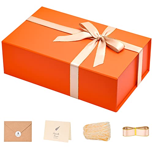 Gift Box 13 x 10 x 5 inch Large Black Gift Box with Magnetic Lids for Christmas Gifts Box Contains Card, Ribbon, Shredded Paper Filler Birthday Gift Packging (1 Pcs)