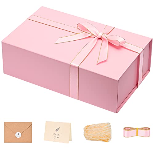 Gift Box 13 x 10 x 5 inch Large Black Gift Box with Magnetic Lids for Christmas Gifts Box Contains Card, Ribbon, Shredded Paper Filler Birthday Gift Packging (1 Pcs)