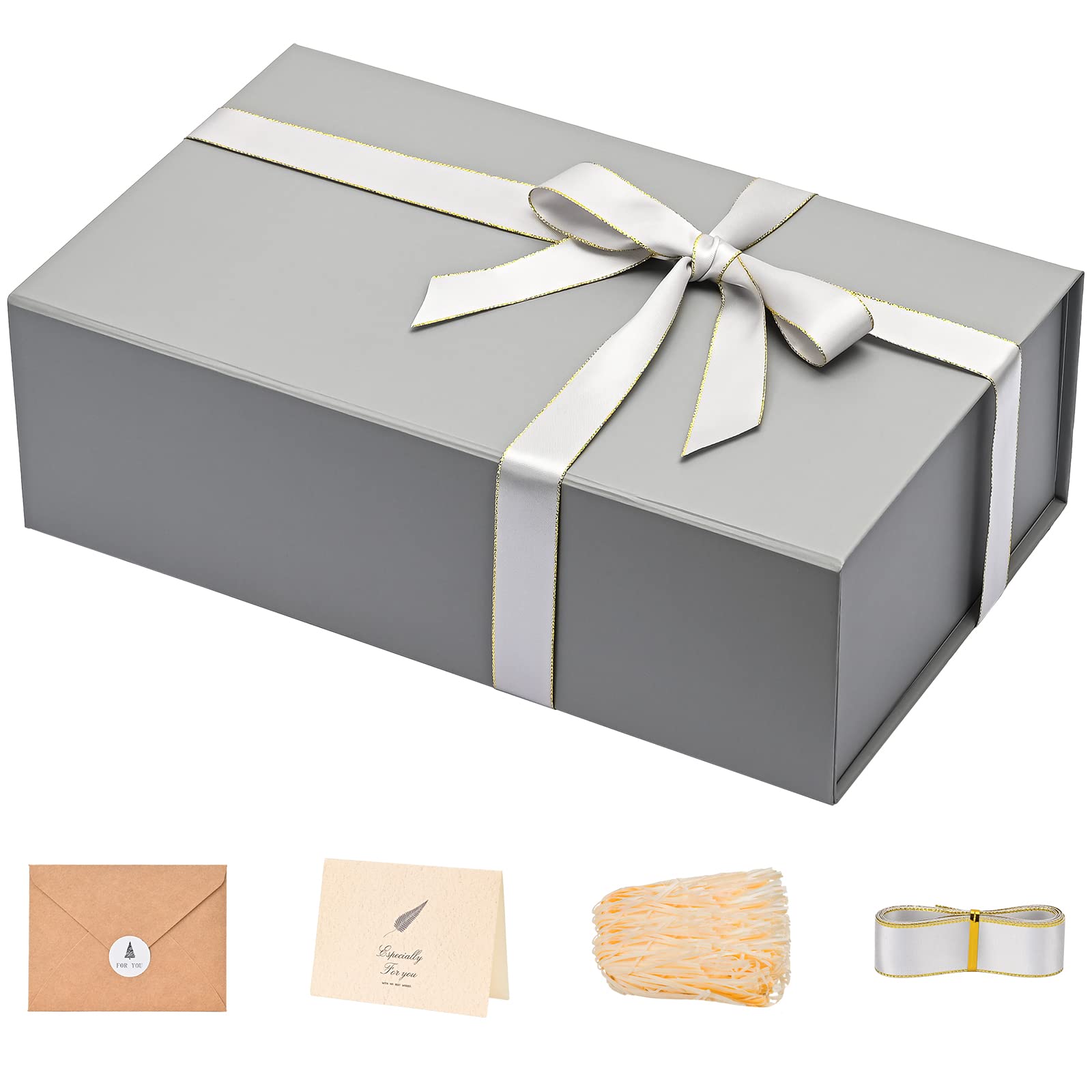 Gift Box 13 x 10 x 5 inch Large Black Gift Box with Magnetic Lids for Christmas Gifts Box Contains Card, Ribbon, Shredded Paper Filler Birthday Gift Packging (1 Pcs)