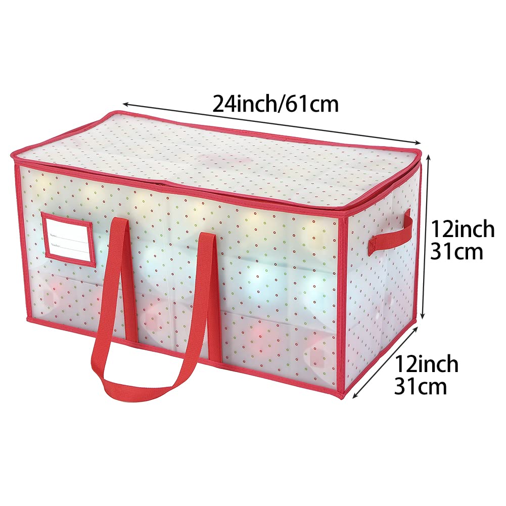Plastic Christmas Ornament Storage Box with Dual Zipper Closure - Box Contributes Slots for 128 Holiday Ornaments