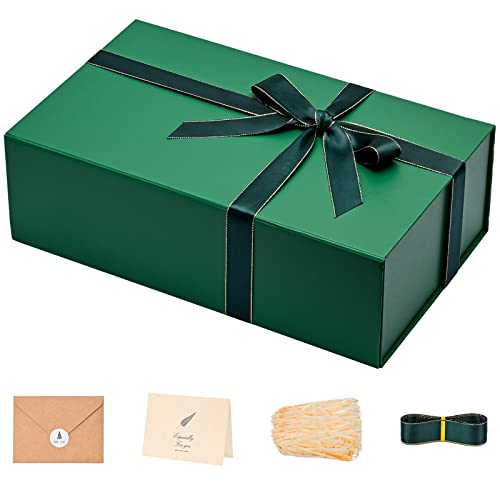 Gift Box 13 x 10 x 5 inch Large Black Gift Box with Magnetic Lids for Christmas Gifts Box Contains Card, Ribbon, Shredded Paper Filler Birthday Gift Packging (1 Pcs)