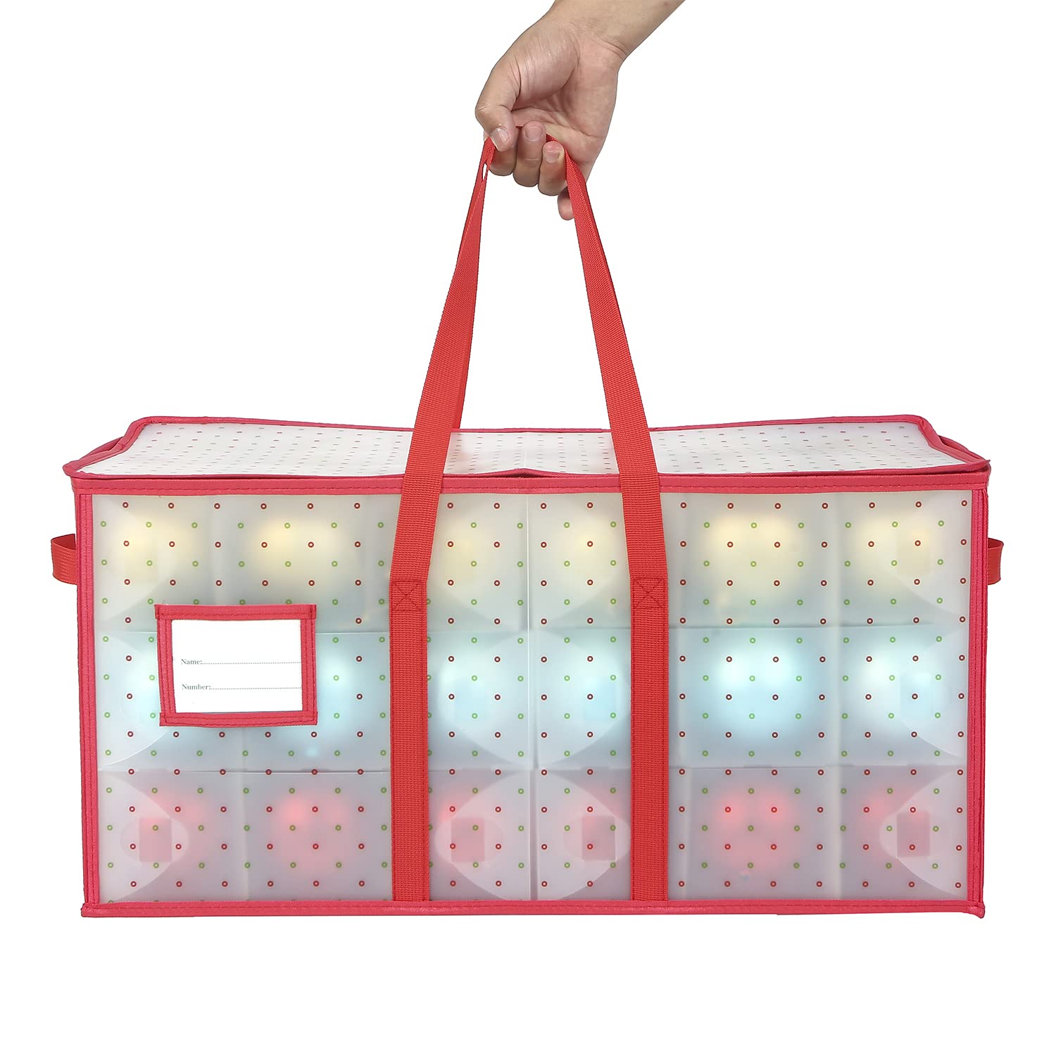 Plastic Christmas Ornament Storage Box with Dual Zipper Closure - Box Contributes Slots for 128 Holiday Ornaments