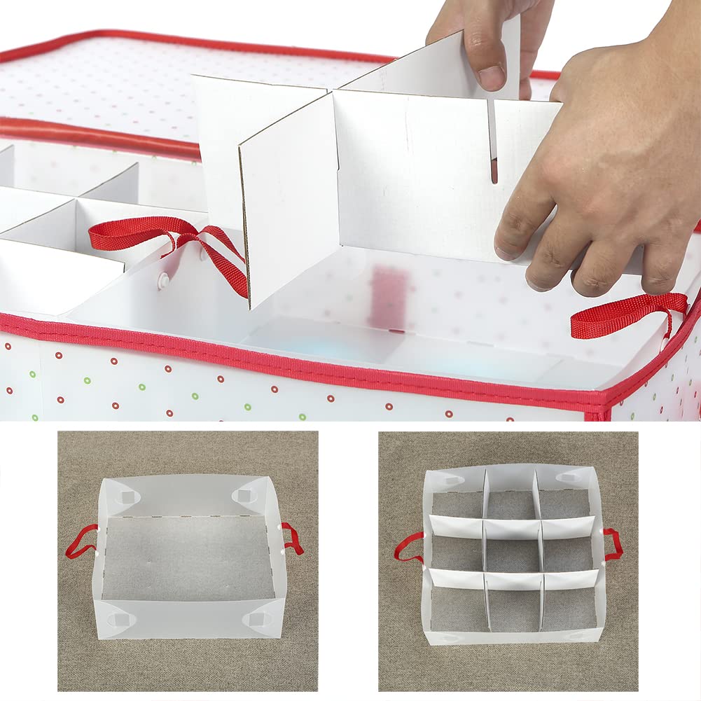Plastic Christmas Ornament Storage Box with Dual Zipper Closure - Box Contributes Slots for 128 Holiday Ornaments