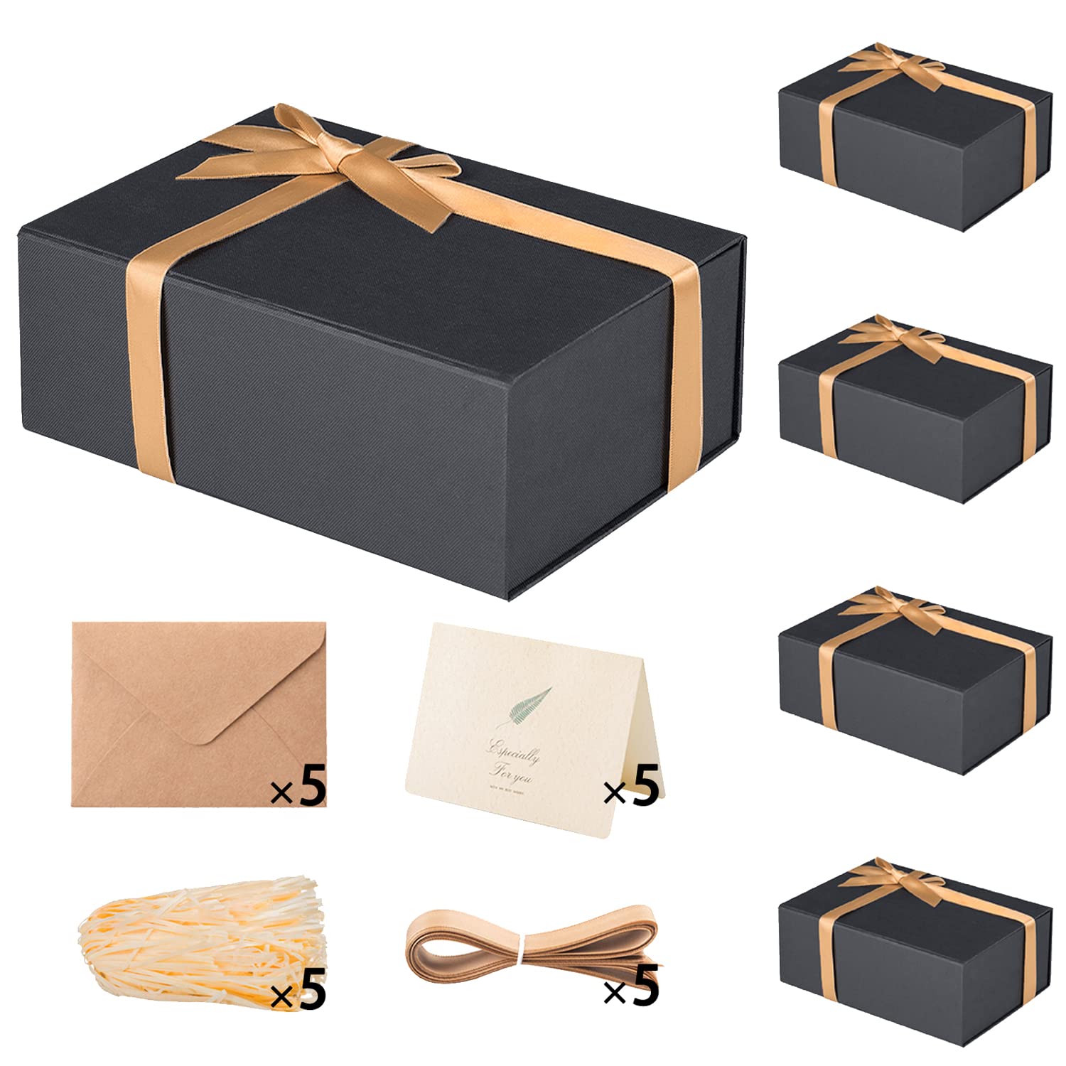 Gift Box 13 x 10 x 5 inch Large Black Gift Box with Magnetic Lids for Christmas Gifts Box Contains Card, Ribbon, Shredded Paper Filler Birthday Gift Packging (1 Pcs)