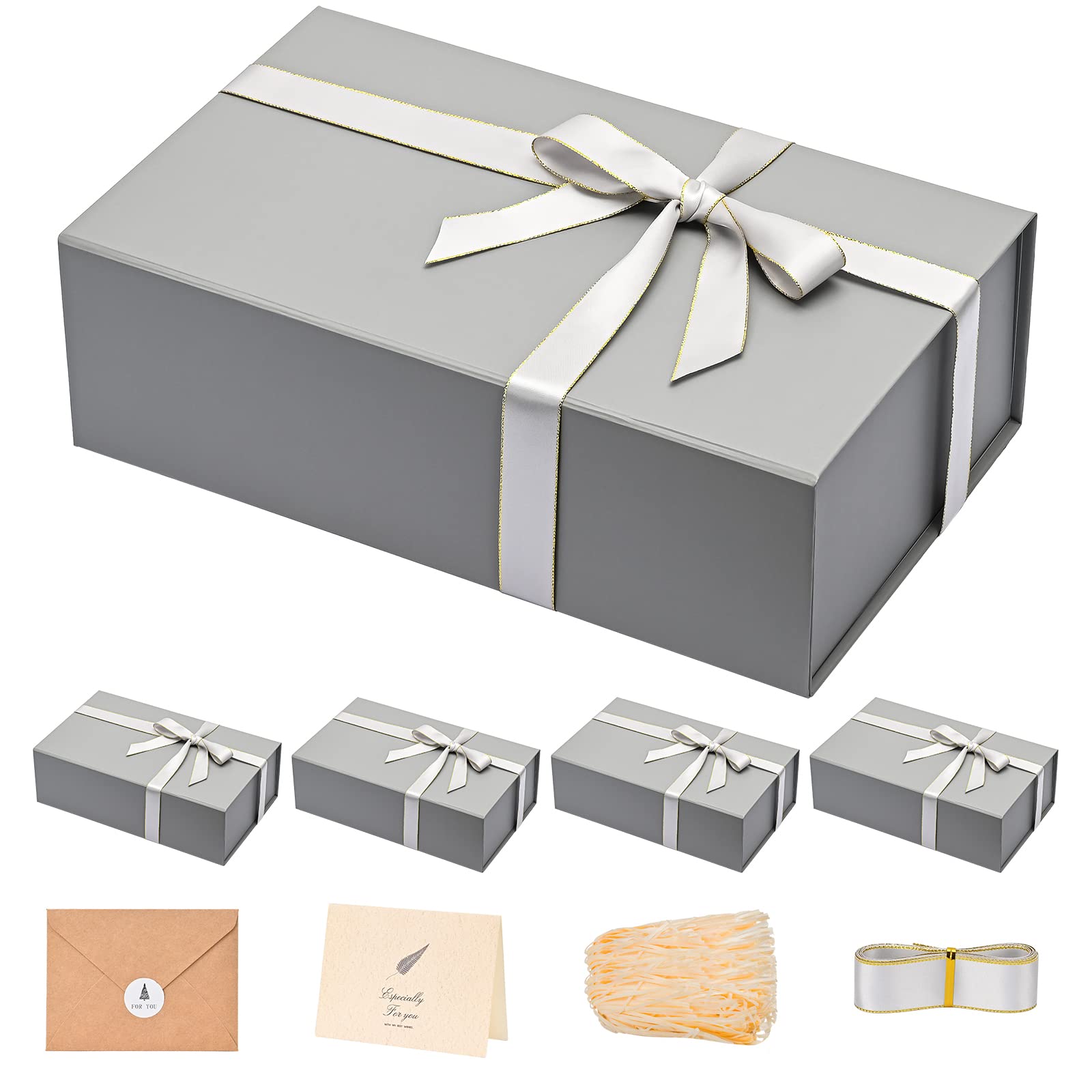 Gift Box 13 x 10 x 5 inch Large Black Gift Box with Magnetic Lids for Christmas Gifts Box Contains Card, Ribbon, Shredded Paper Filler Birthday Gift Packging (1 Pcs)
