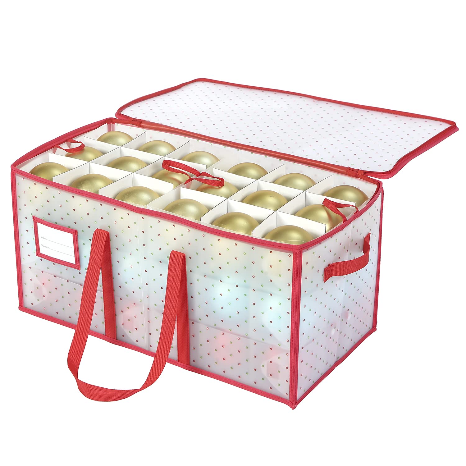 改Sattiyrch Plastic Christmas Ornament Storage Box with Dual Zipper Closure - Box Contributes Slots for 128 Holiday Ornaments 3 Inch - Keeps 128 Xmas Holiday Ornaments (128)