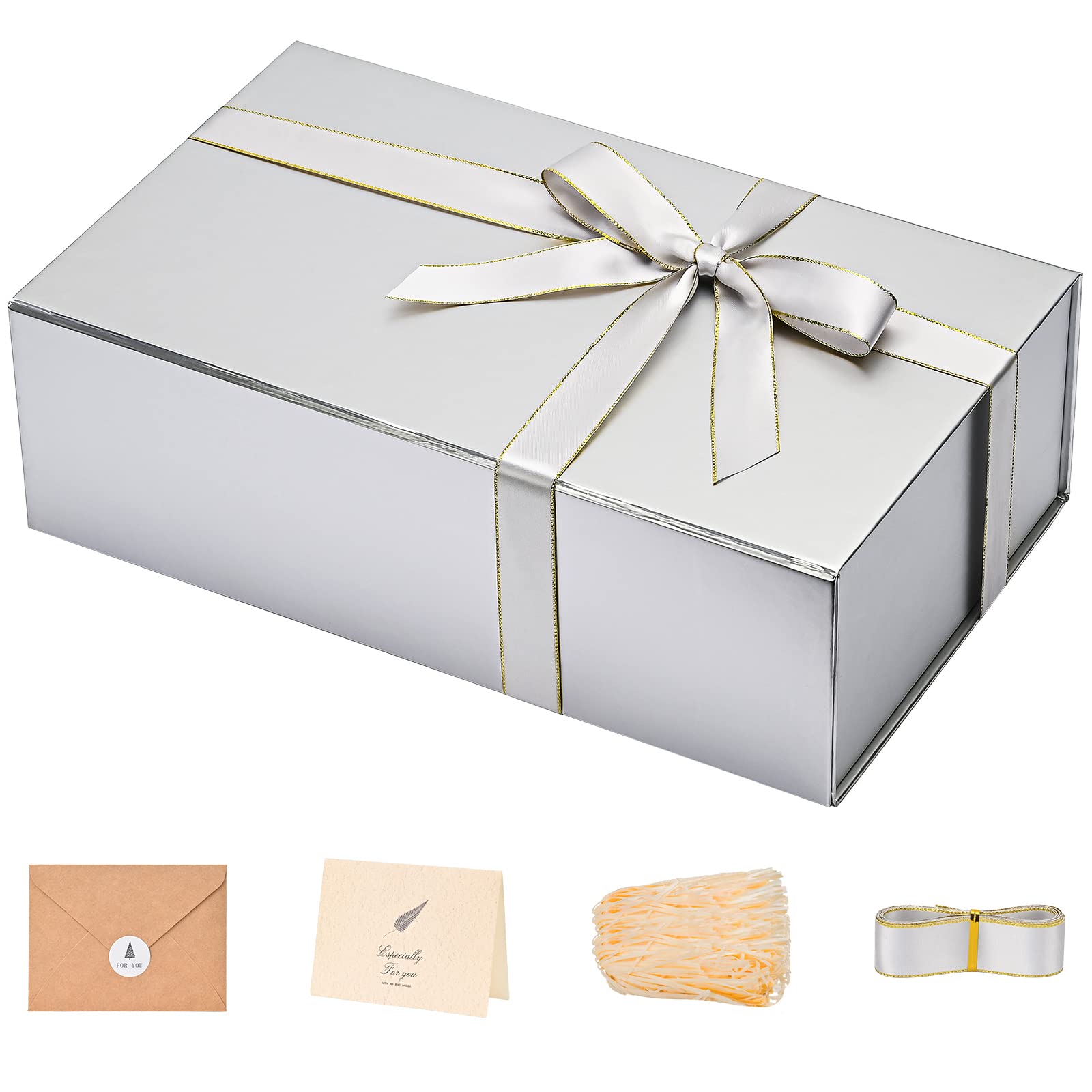 改LIFELUM Gift Box 13 x 10 x 5 inch Large Black Gift Box with Magnetic Lids for Christmas Gifts Box Contains Card, Ribbon, Shredded Paper Filler Birthday Gift Packging (1 Pcs)