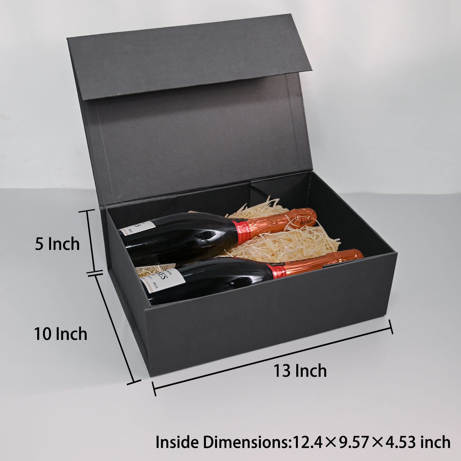 Gift Box 13 x 10 x 5 inch Large Black Gift Box with Magnetic Lids for Christmas Gifts Box Contains Card, Ribbon, Shredded Paper Filler Birthday Gift Packging (1 Pcs)