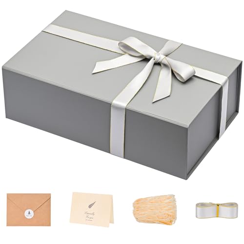 Gift Box 13 x 10 x 5 inch Large Black Gift Box with Magnetic Lids for Christmas Gifts Box Contains Card, Ribbon, Shredded Paper Filler Birthday Gift Packging (1 Pcs)