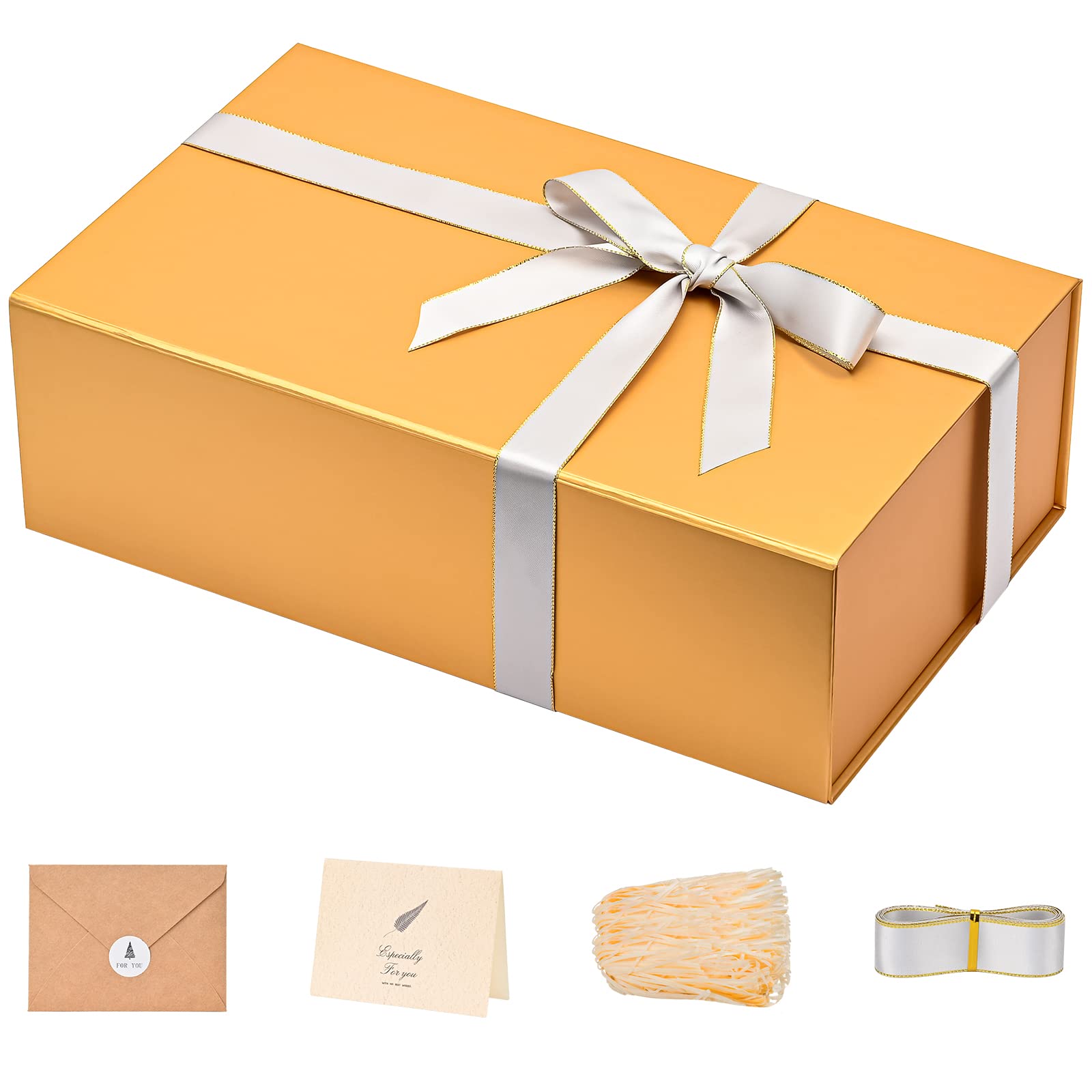 Gift Box 13 x 10 x 5 inch Large Black Gift Box with Magnetic Lids for Christmas Gifts Box Contains Card, Ribbon, Shredded Paper Filler Birthday Gift Packging (1 Pcs)