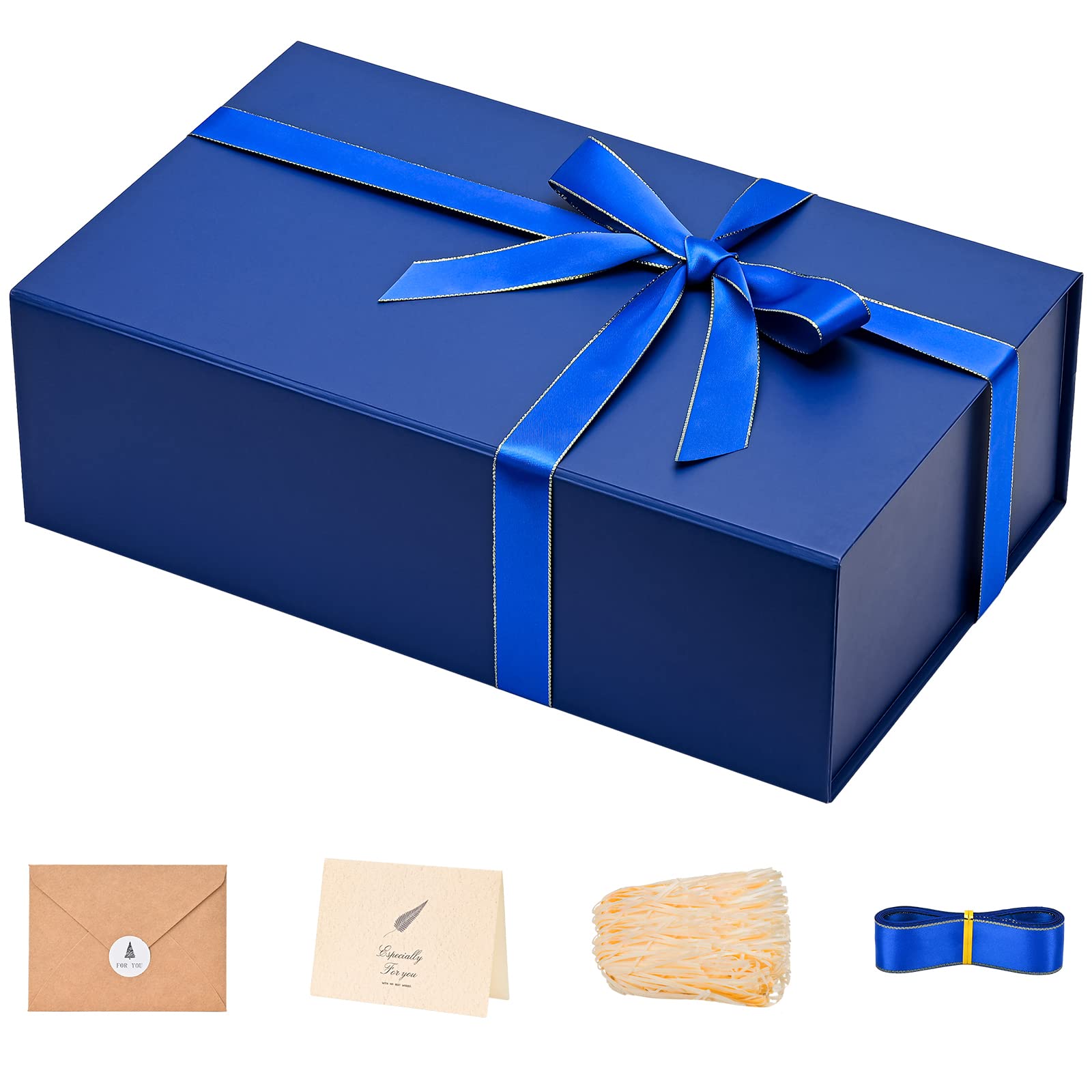 Gift Box 13 x 10 x 5 inch Large Black Gift Box with Magnetic Lids for Christmas Gifts Box Contains Card, Ribbon, Shredded Paper Filler Birthday Gift Packging (1 Pcs)