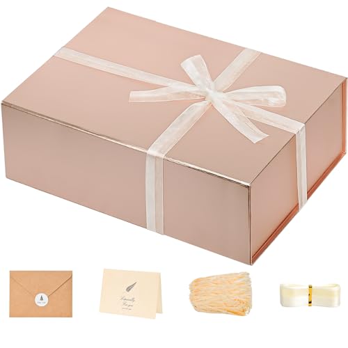 Gift Box 13 x 10 x 5 inch Large Black Gift Box with Magnetic Lids for Christmas Gifts Box Contains Card, Ribbon, Shredded Paper Filler Birthday Gift Packging (1 Pcs)