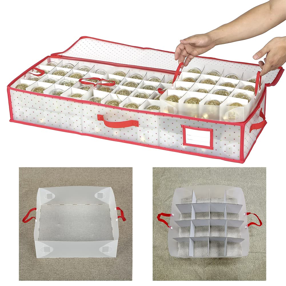 改Sattiyrch Plastic Christmas Ornament Storage Box with Dual Zipper Closure - Box Contributes Slots for 128 Holiday Ornaments 3 Inch - Keeps 128 Xmas Holiday Ornaments (128)