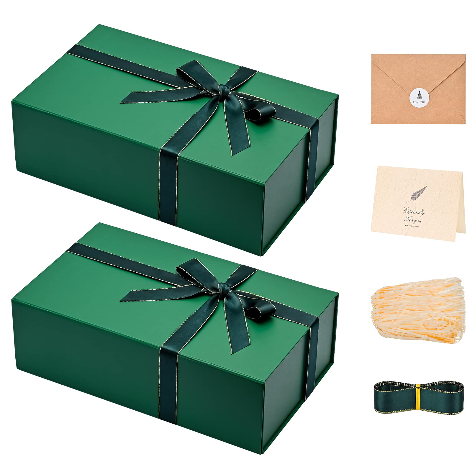 Gift Box 13 x 10 x 5 inch Large Black Gift Box with Magnetic Lids for Christmas Gifts Box Contains Card, Ribbon, Shredded Paper Filler Birthday Gift Packging (1 Pcs)