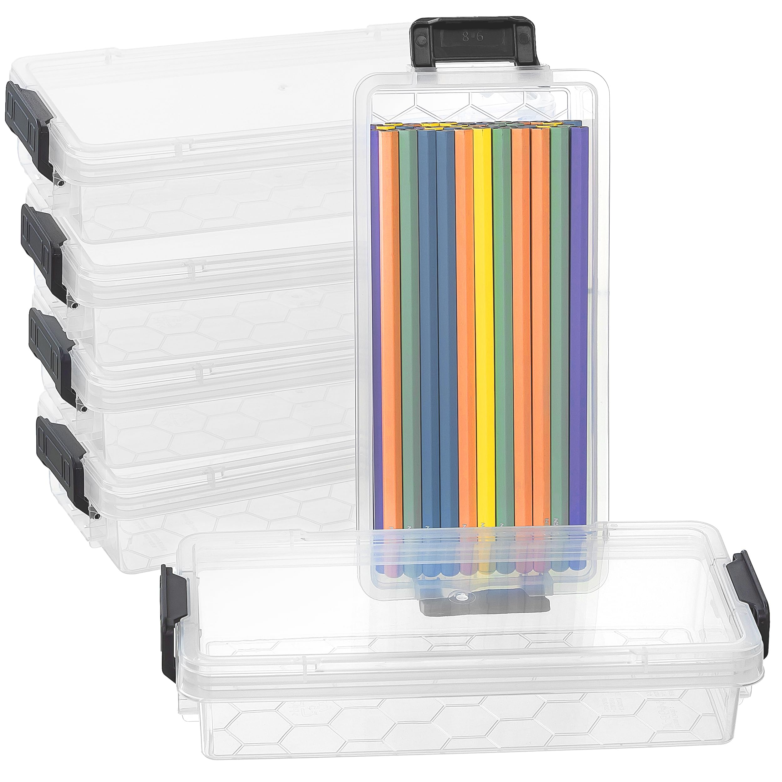 6 Pack Clear Pencil Case, Large Capacity Clear Pencil Case with Locking Lid Stackable Plastic Organizer for Pens, Pencils, School Supplies, Office Supplies, Pink