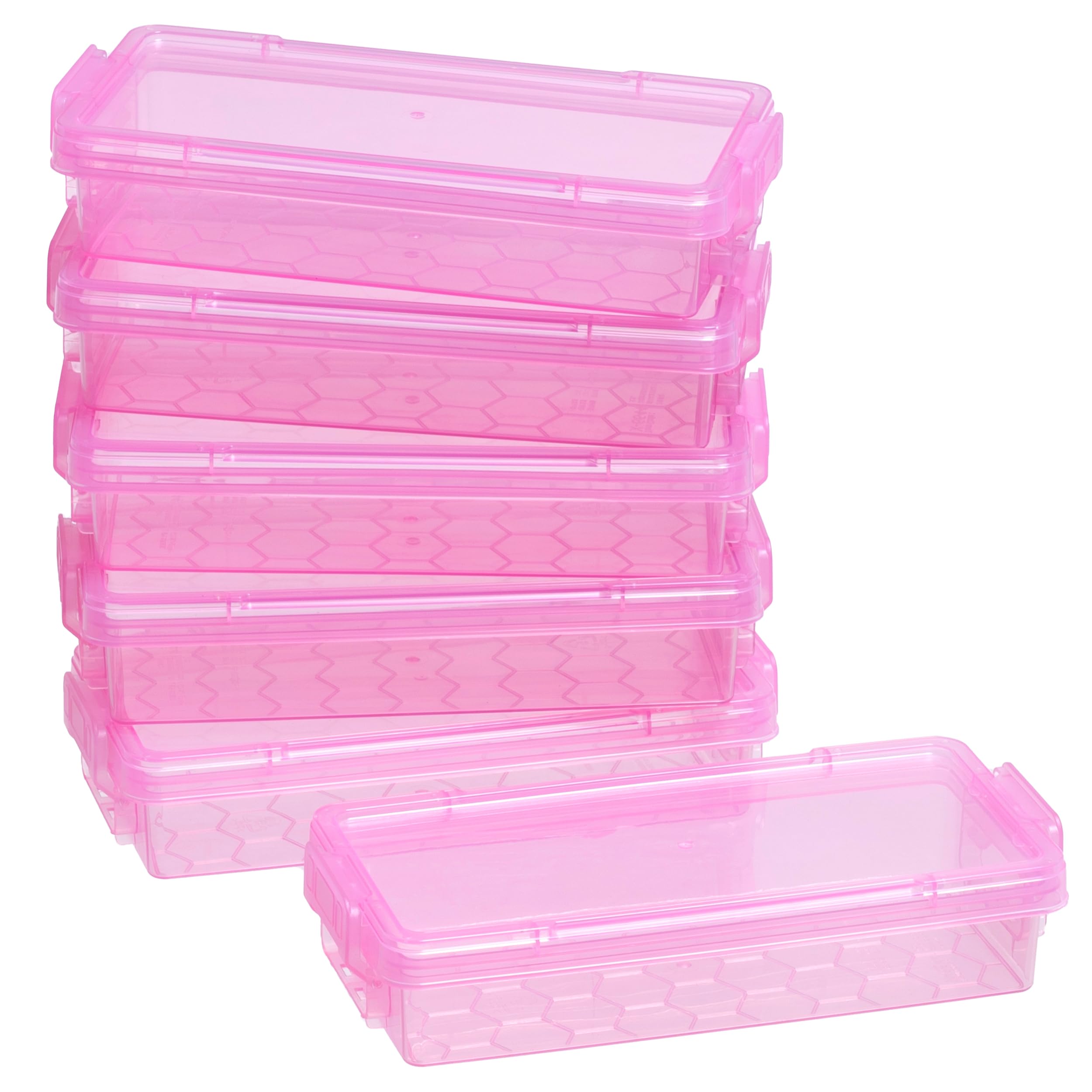 改6 Pack Clear Pencil Case, Large Capacity Clear Pencil Case with Locking Lid Stackable Plastic Organizer for Pens, Pencils, School Supplies, Office Supplies, Pink