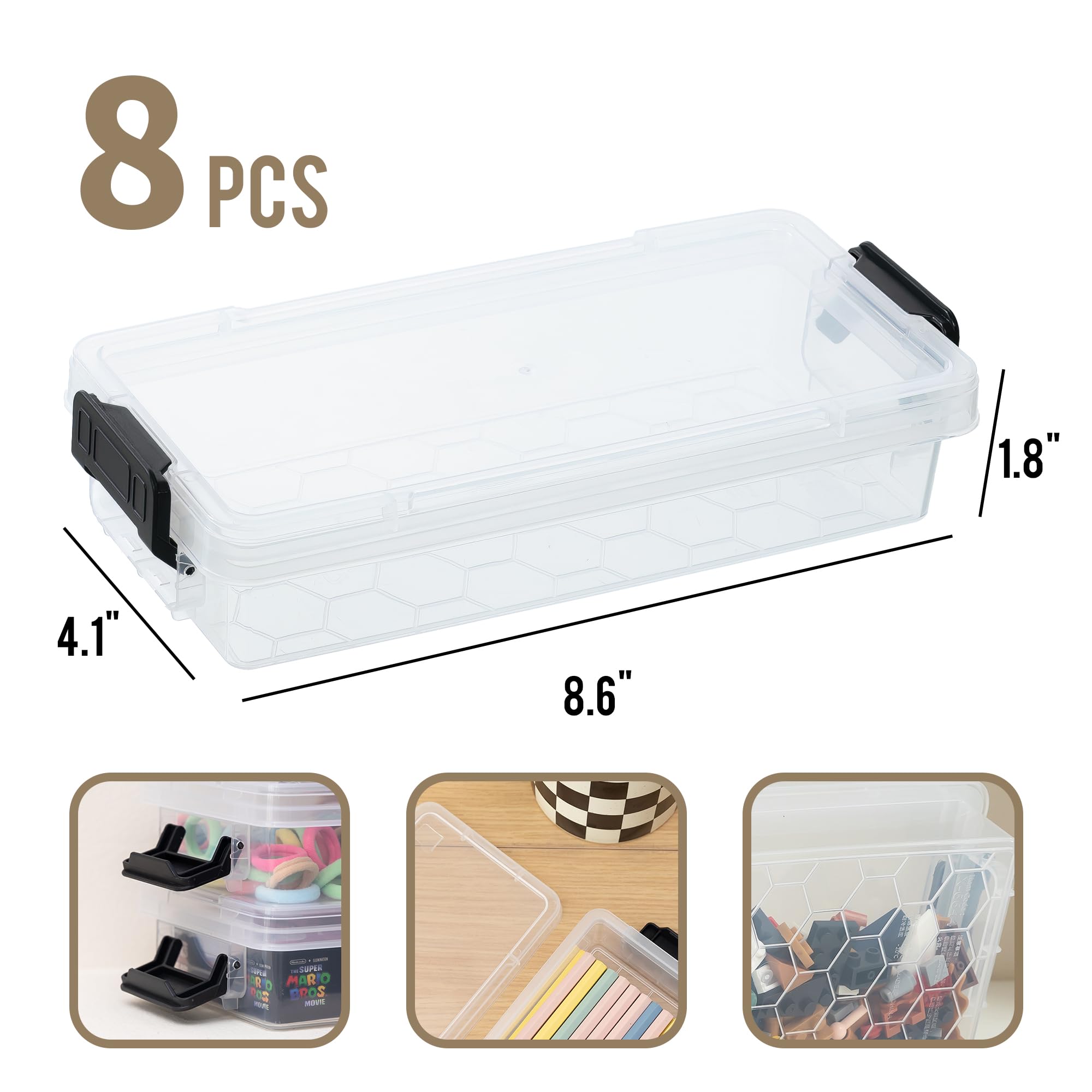 改6 Pack Clear Pencil Case, Large Capacity Clear Pencil Case with Locking Lid Stackable Plastic Organizer for Pens, Pencils, School Supplies, Office Supplies, Pink