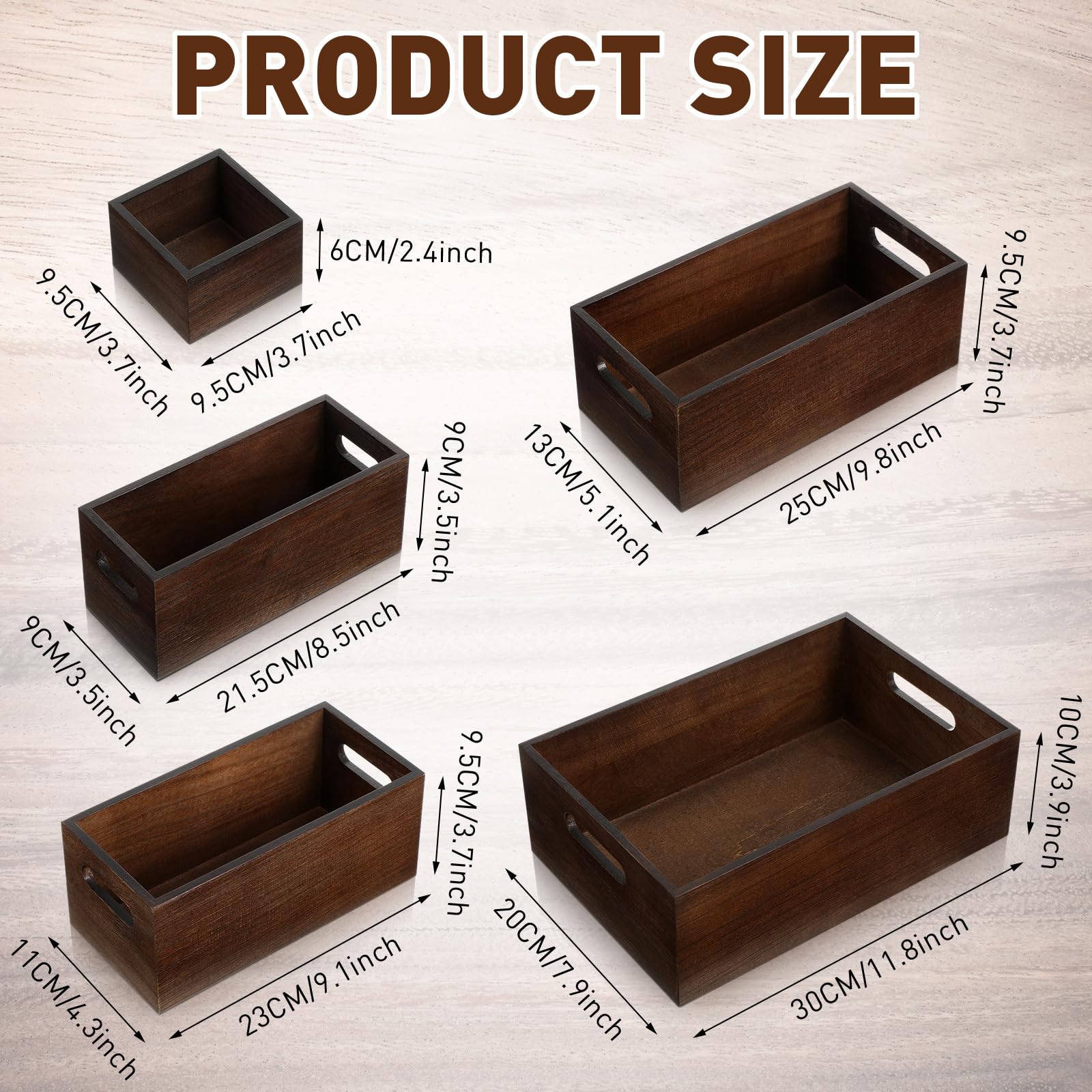 改Set of 6 Wood Storage Boxes with Handles Wooden Nesting Crates Rustic Farmhouse Box for Kitchen Bathroom Home Party Table Decoration Storage Boxes (Black)