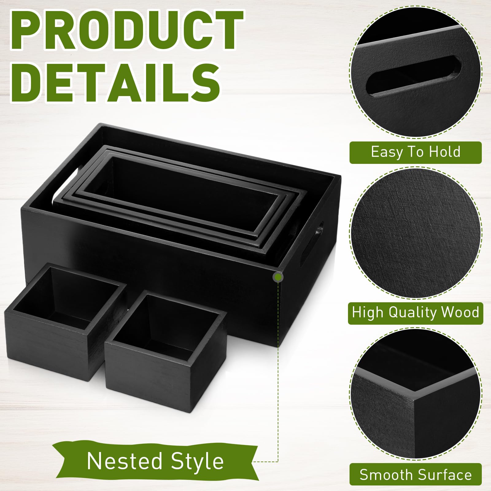 Set of 6 Wood Storage Boxes with Handles Wooden Nesting Crates Rustic Farmhouse Box for Kitchen Bathroom Home Party Table Decoration Storage Boxes