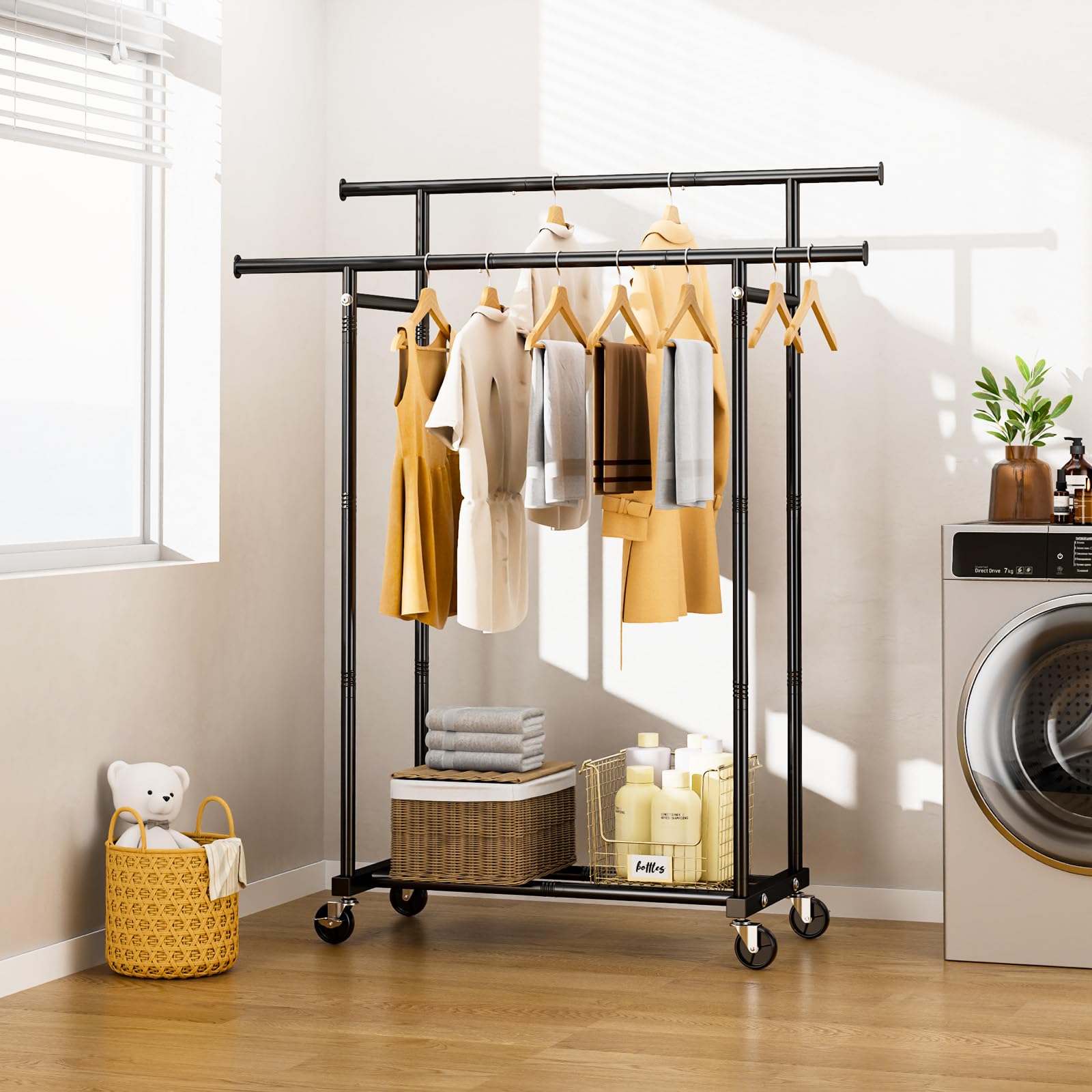 Portable Clothing Racks for Hanging Clothes - Metal Garment Rack Wardrobe Coat Rack for Bedroom Laundry Living Room