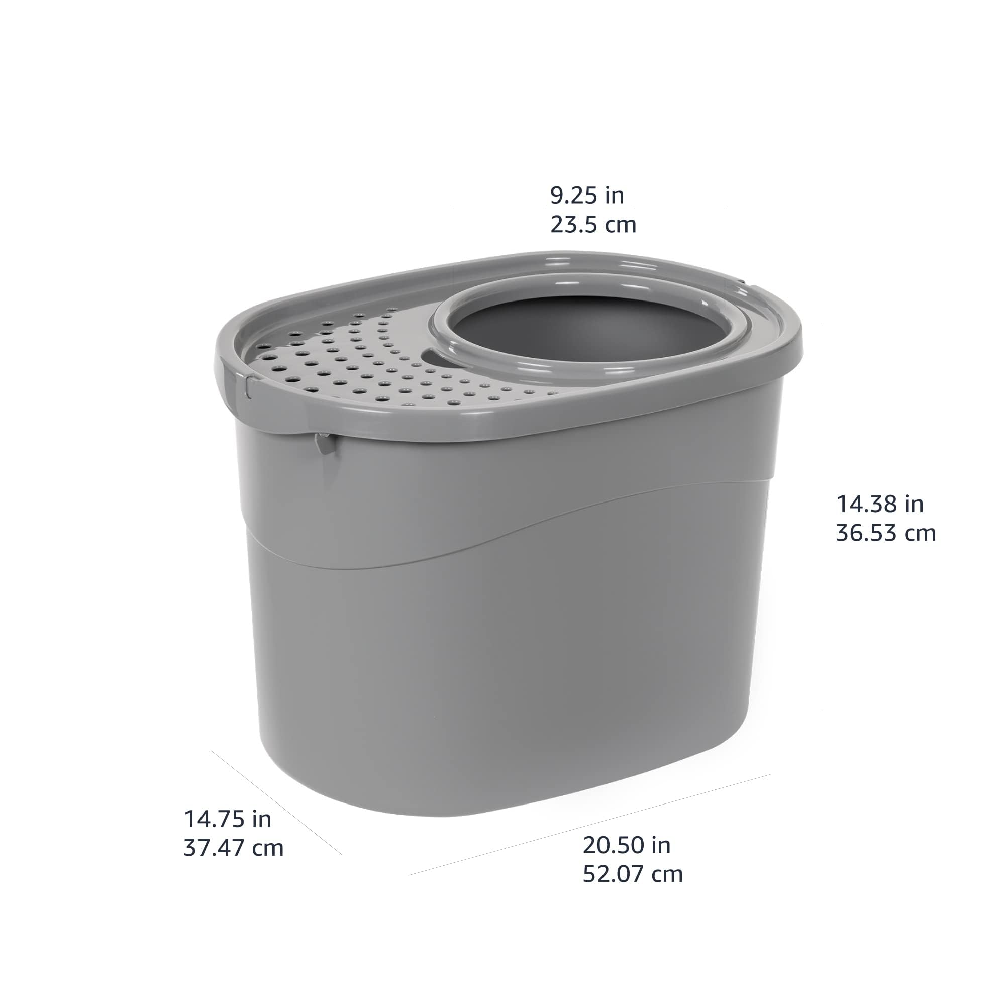 改Amazon Basics Large Cat Litter Box with High Sides, Open Top, Includes Scoop, 19 x 15 x 11.75 inches, Grey/Beige