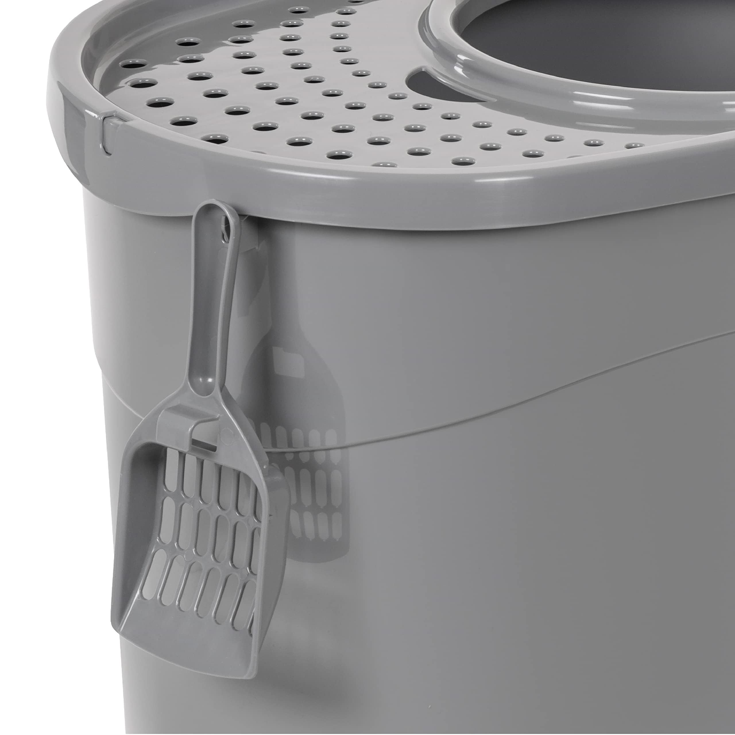 改Amazon Basics Large Cat Litter Box with High Sides, Open Top, Includes Scoop, 19 x 15 x 11.75 inches, Grey/Beige