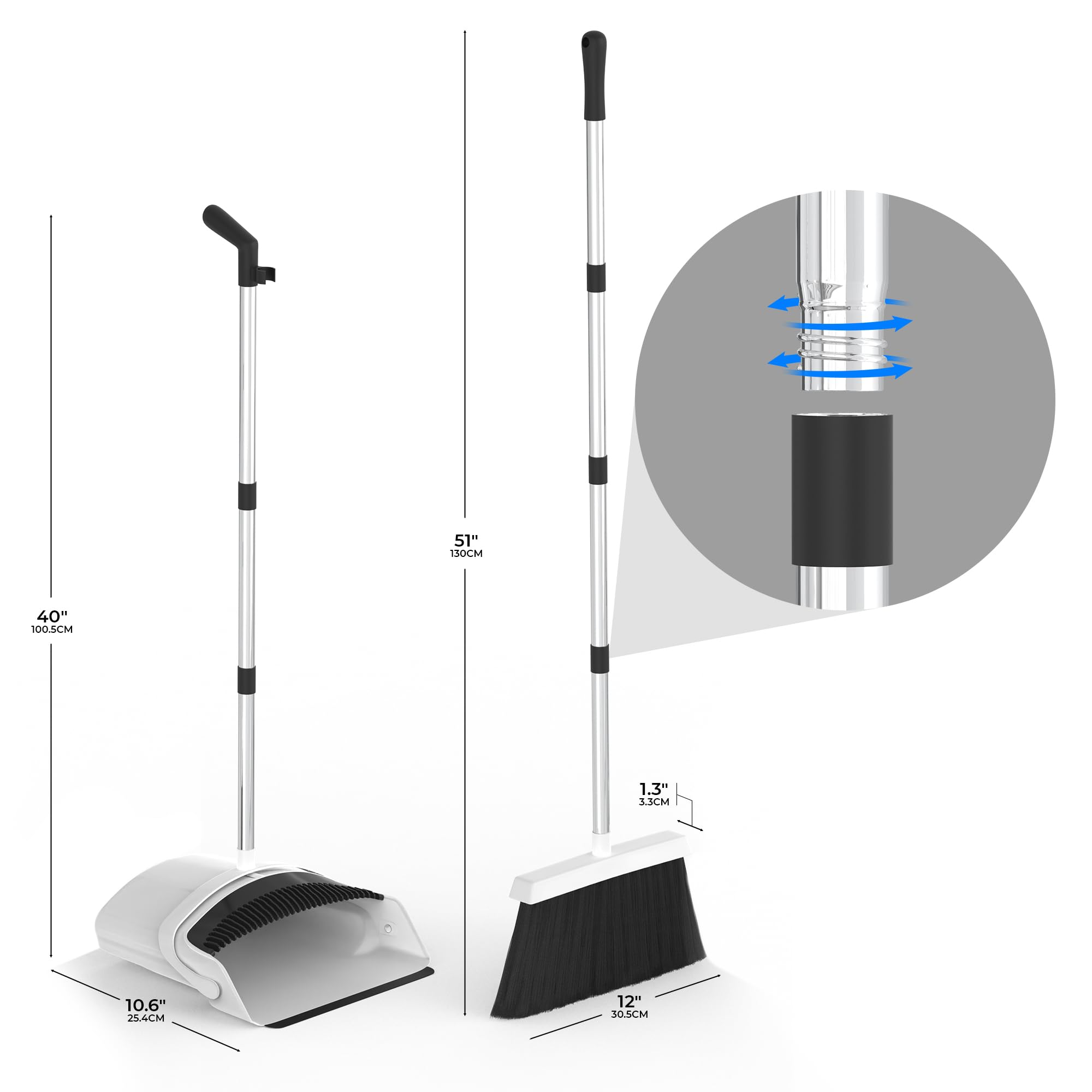 改Broom and Dustpan Set - Adjustable Handle, Upright Standing, Lightweight and Robust Long Handled Broom with Dustpan Combo Set | Efficient Cleaning for Home and Office
