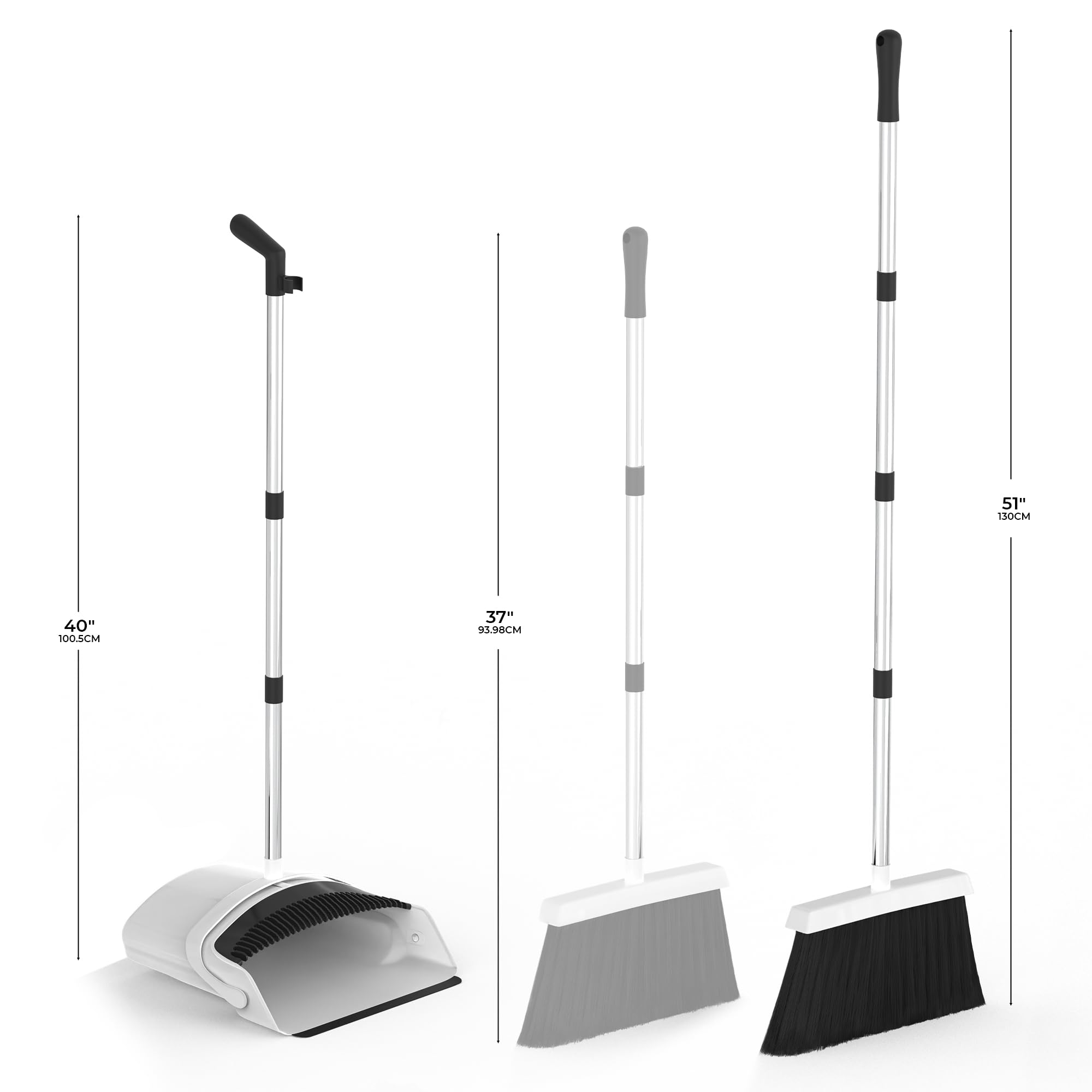 改Broom and Dustpan Set - Adjustable Handle, Upright Standing, Lightweight and Robust Long Handled Broom with Dustpan Combo Set | Efficient Cleaning for Home and Office