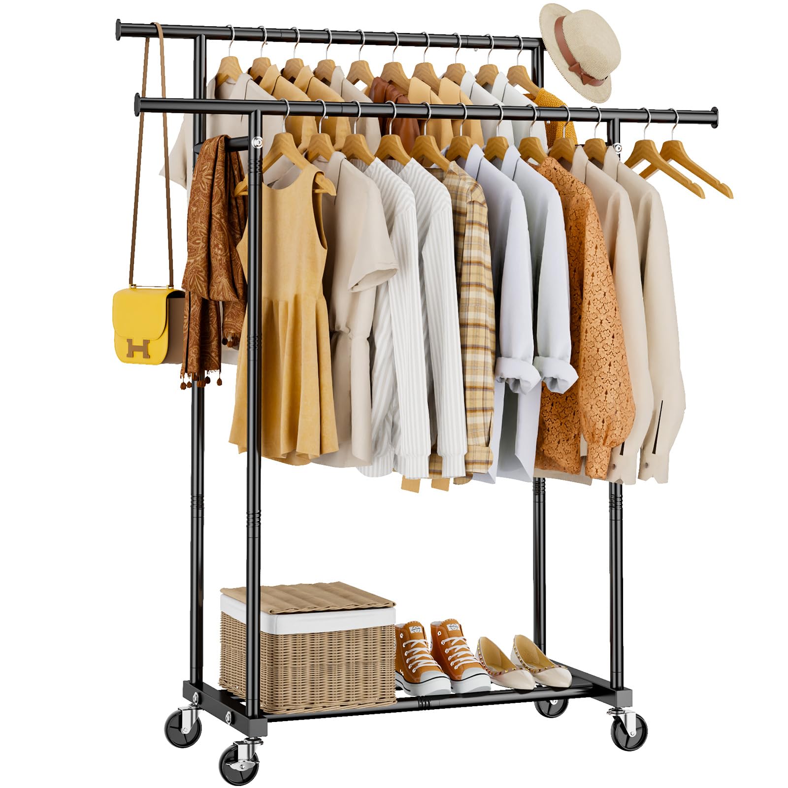 Portable Clothing Racks for Hanging Clothes - Metal Garment Rack Wardrobe Coat Rack for Bedroom Laundry Living Room