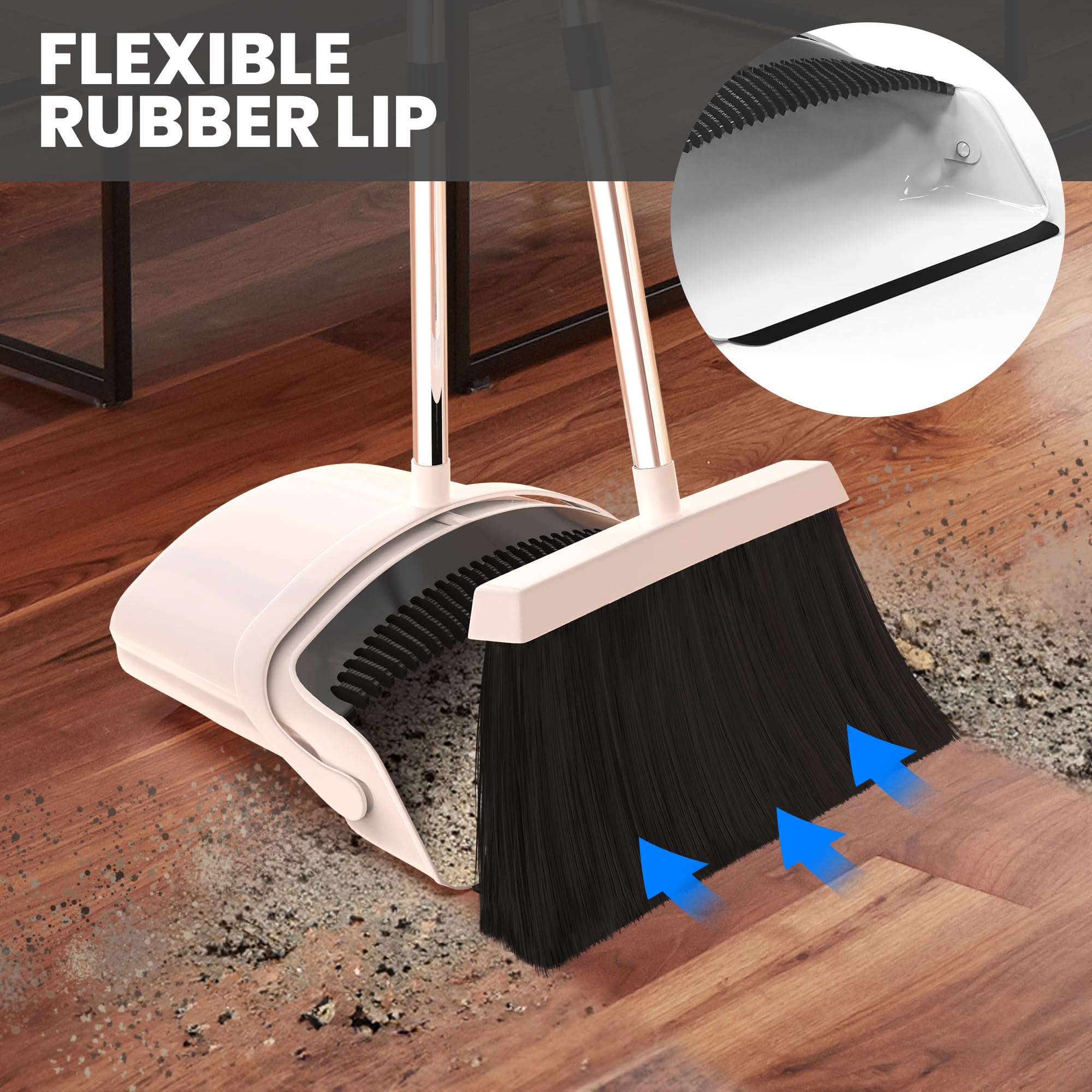 改Broom and Dustpan Set - Adjustable Handle, Upright Standing, Lightweight and Robust Long Handled Broom with Dustpan Combo Set | Efficient Cleaning for Home and Office