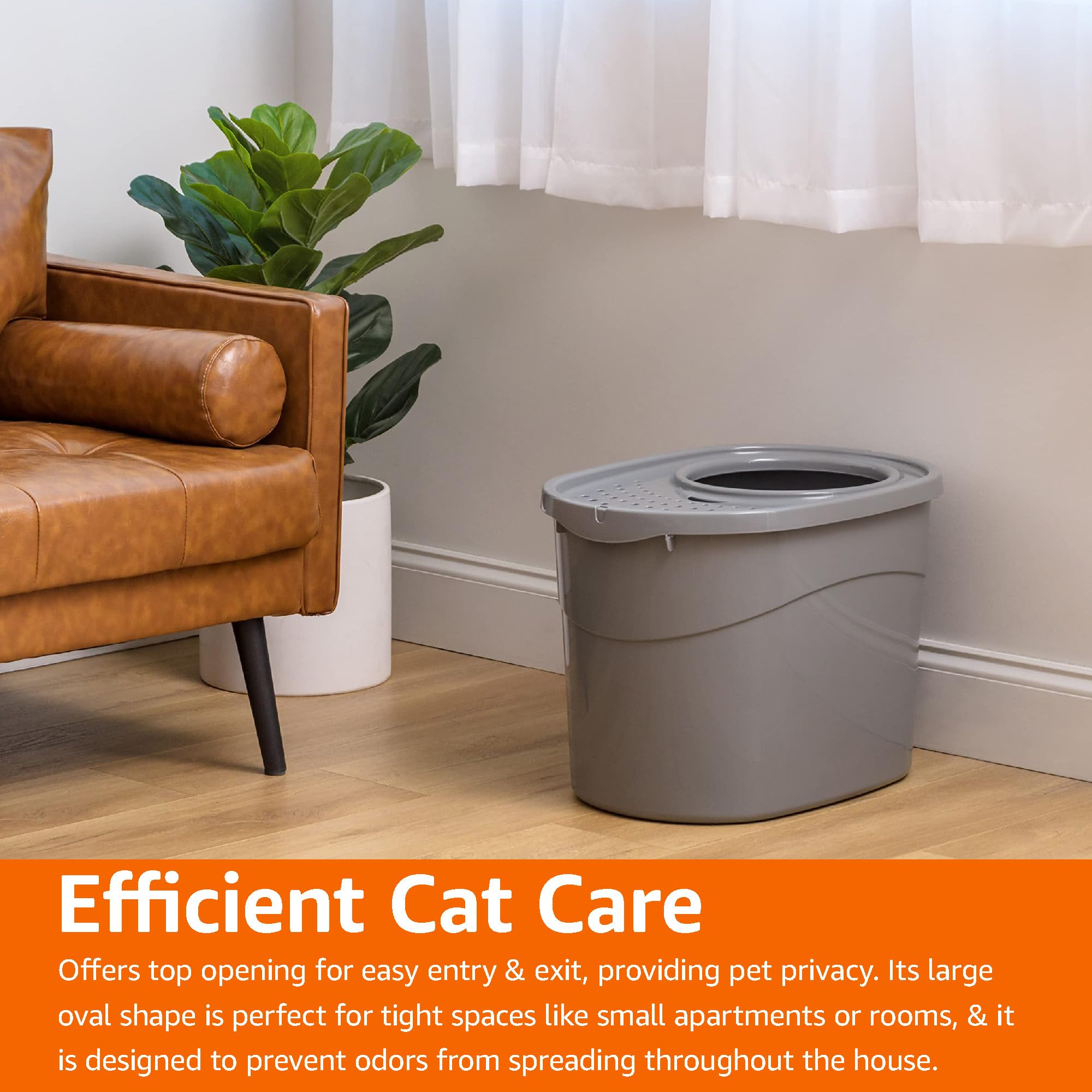 改Amazon Basics Large Cat Litter Box with High Sides, Open Top, Includes Scoop, 19 x 15 x 11.75 inches, Grey/Beige