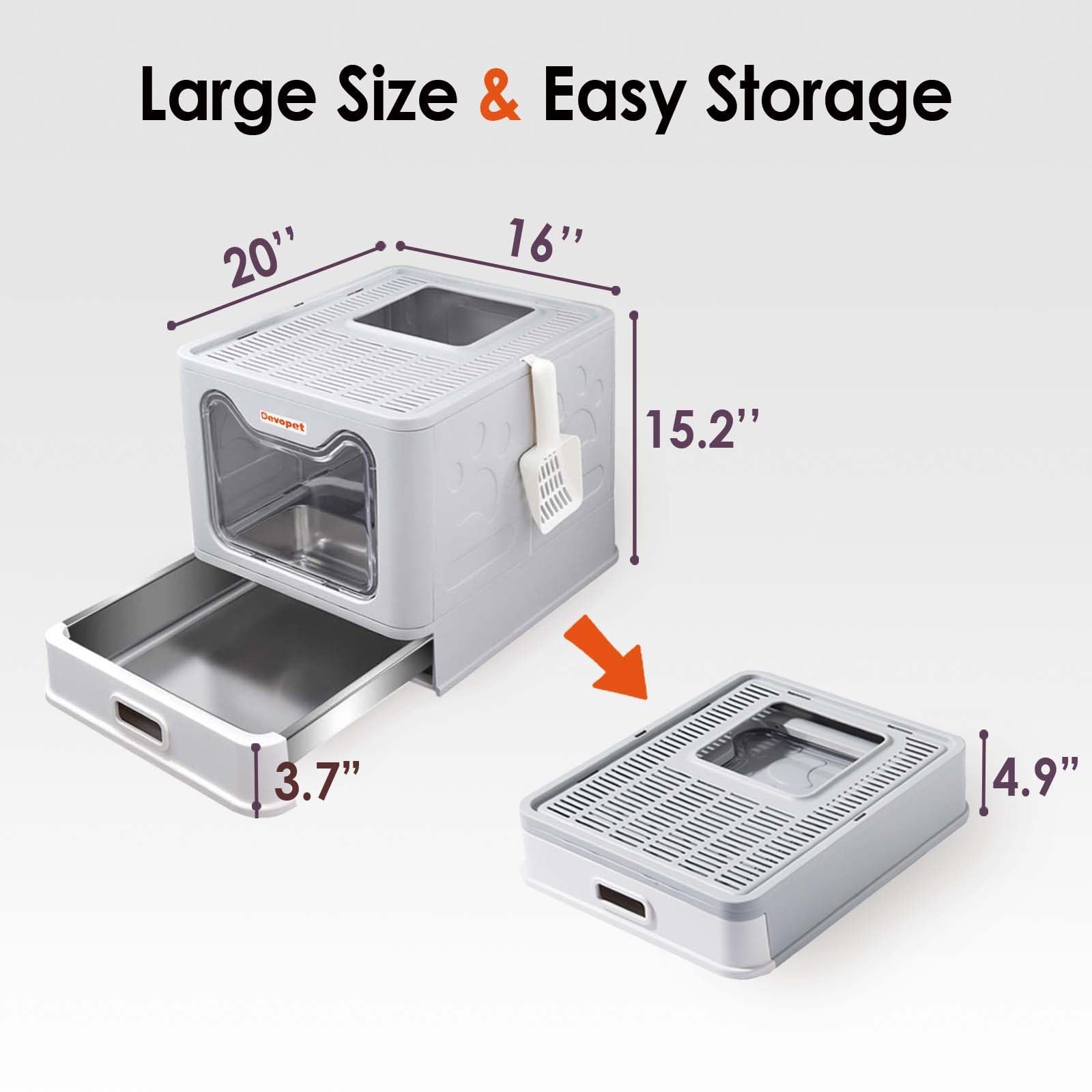 改Stainless Steel Cat Litter Box Enclosed Litter Box with Lid Top Entry Foldable Litter Box Covered Metal Kitty Litter Box Large Litter Box with Cover, Non-Stick,Easy Cleaning