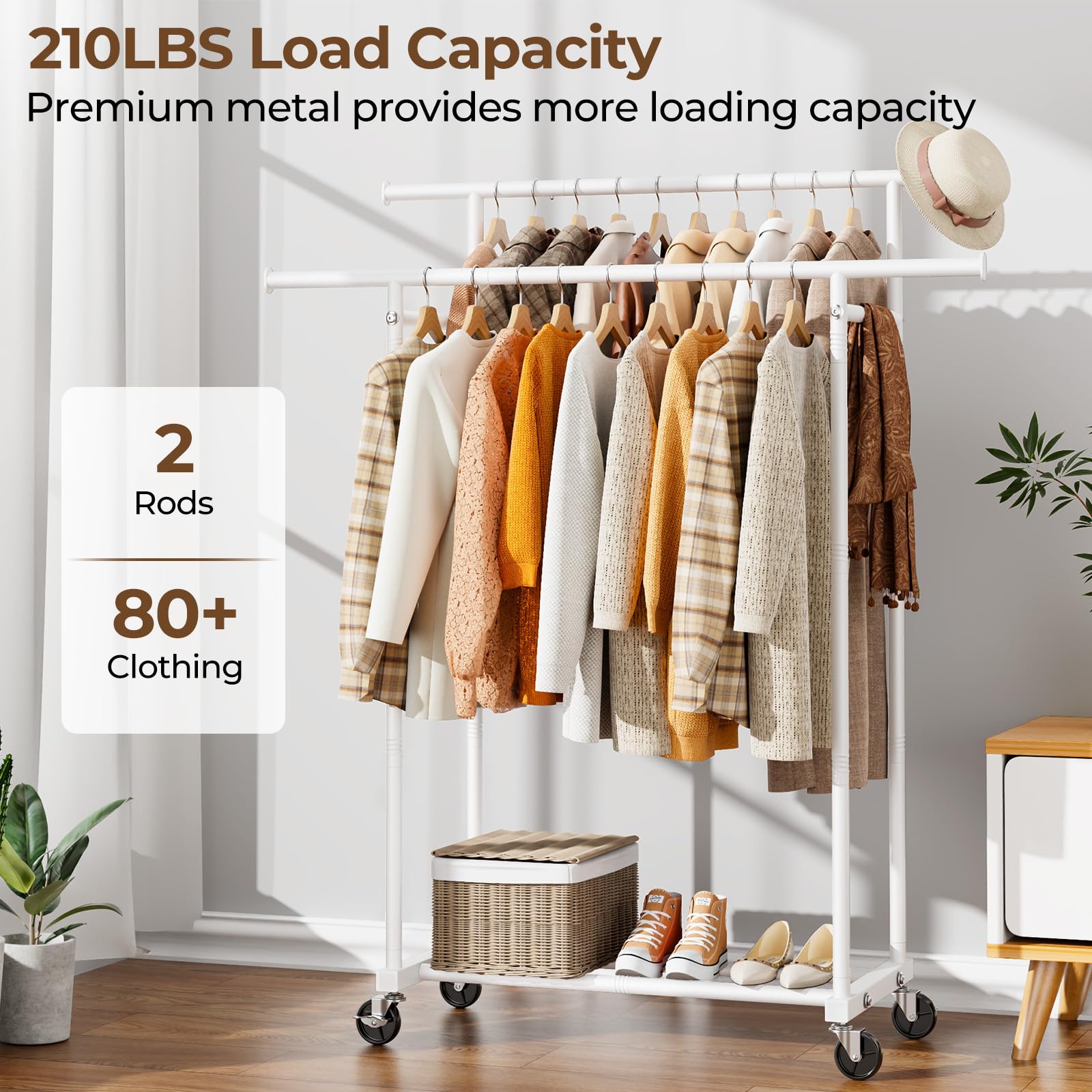 Portable Clothing Racks for Hanging Clothes - Metal Garment Rack Wardrobe Coat Rack for Bedroom Laundry Living Room