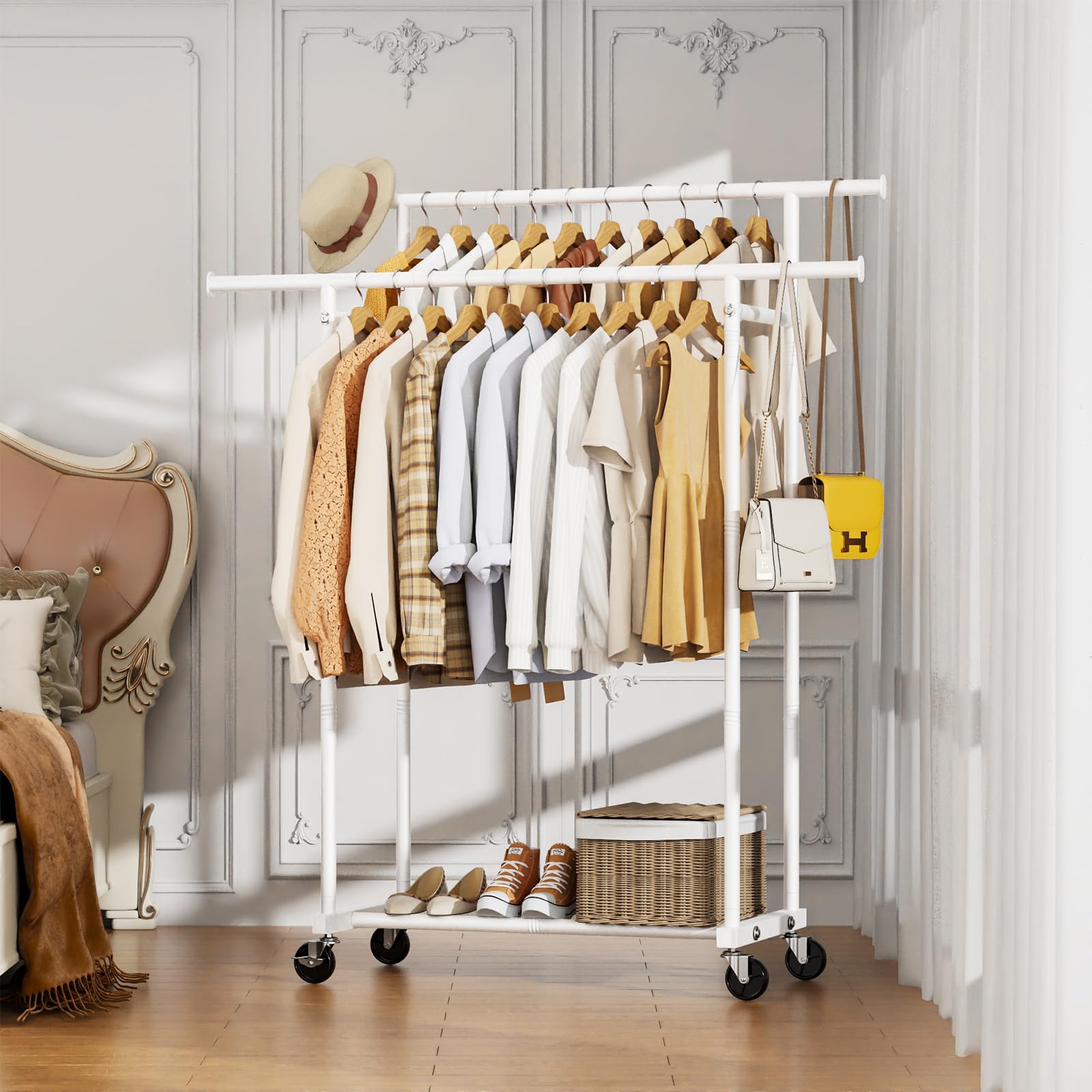 Portable Clothing Racks for Hanging Clothes - Metal Garment Rack Wardrobe Coat Rack for Bedroom Laundry Living Room