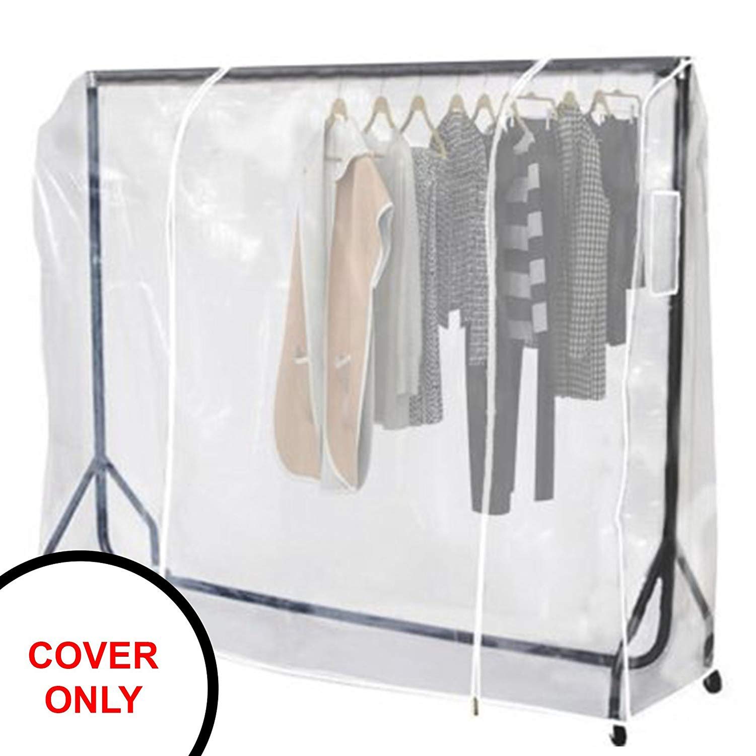 改Ruibo Clear Garment Rack Cover Dustproof Clothes Rack Cover with 2 Durable Zipper/Clothing Waterproof Protector (L:71x20x60 inch)