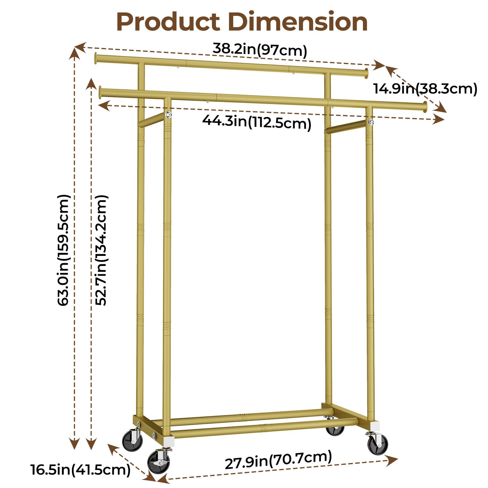 改Double Rods Clothes Rack, Sturdy Rolling Clothing Rack, Portable Clothing Racks for Hanging Clothes - Metal Garment Rack Wardrobe Coat Rack for Bedroom Laundry Living Room, Black